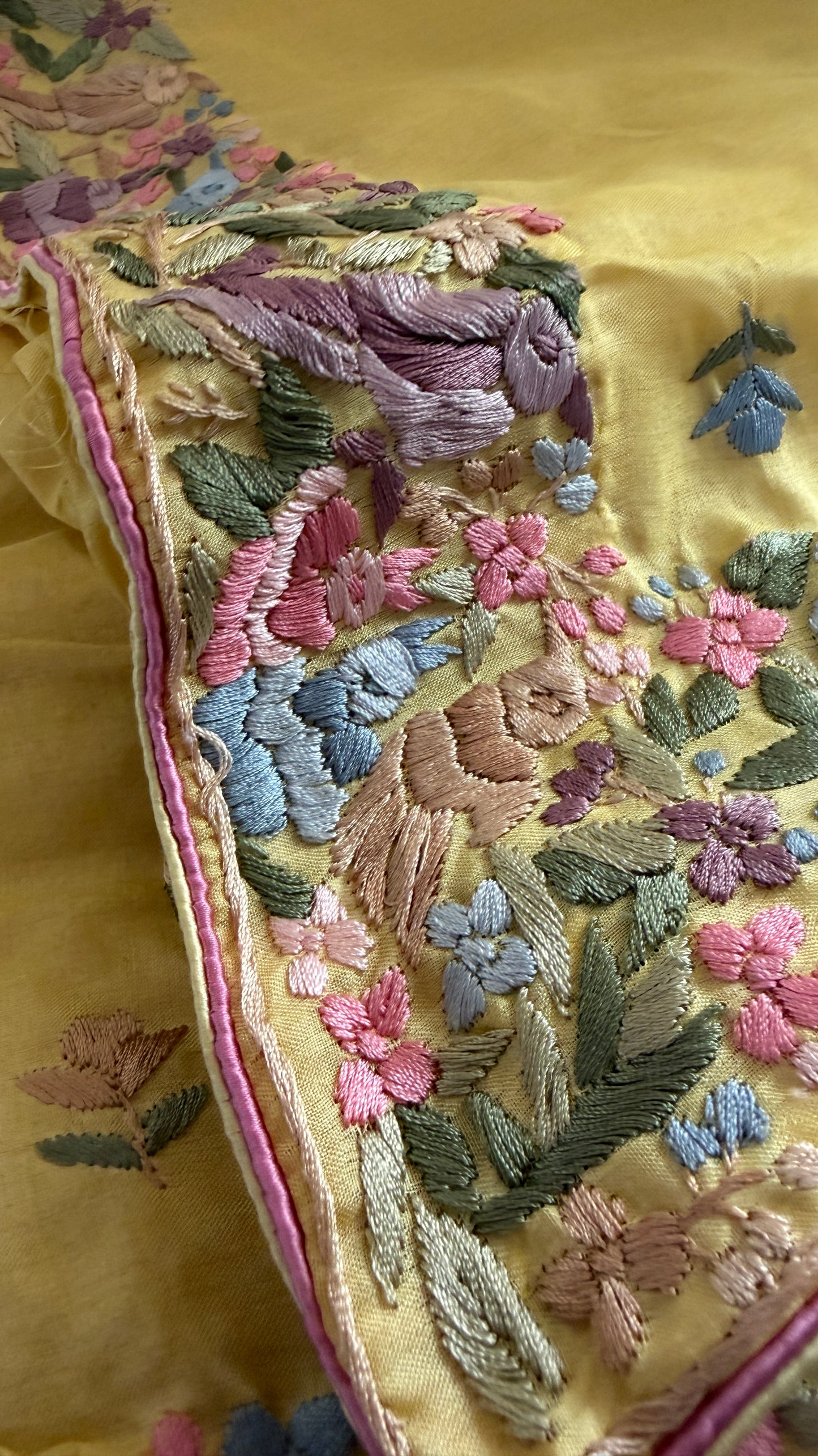 Designer Yellow Tussar Silk Parsi Gara Saree for Women