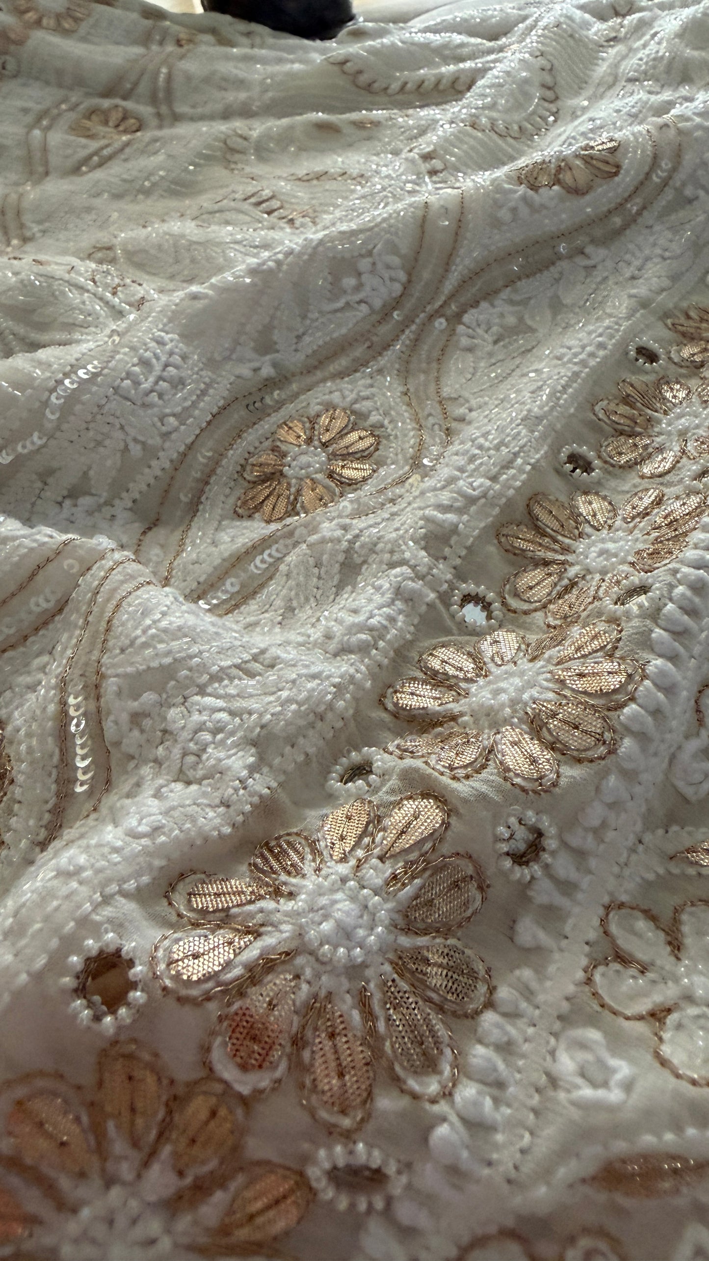 Ivory White Pearl Gota Patti Chikankari Saree