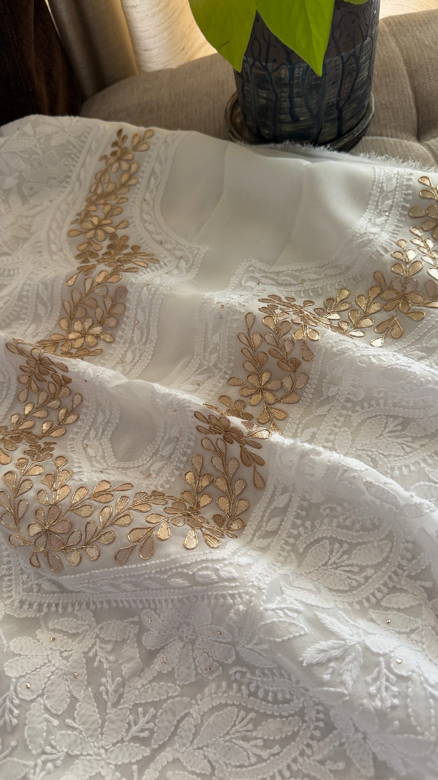 Exclusive Ivory Gota Patti Lucknowi Chikankari Suit