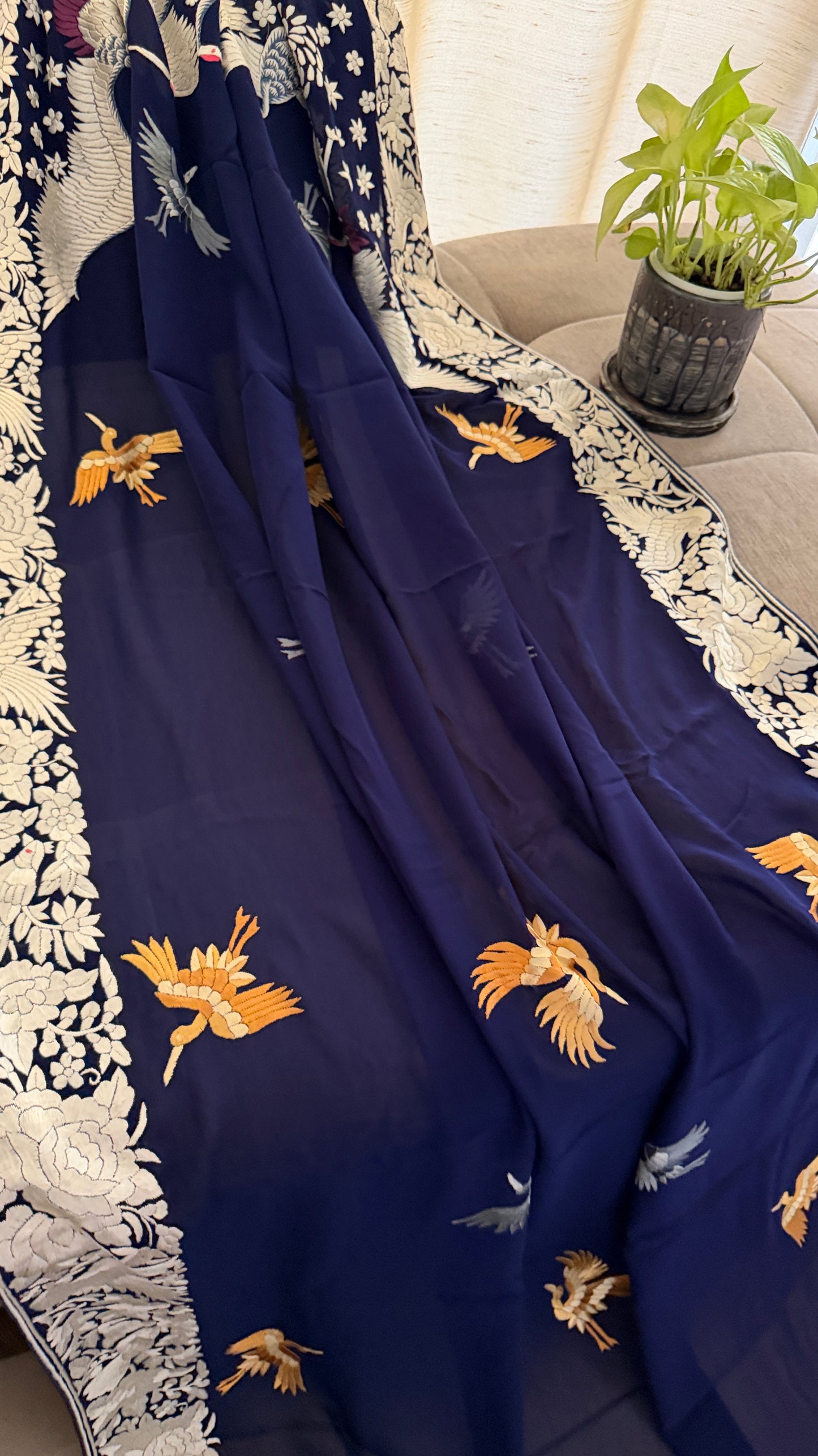 Pre Order Heirloom Navy Parsi Gara Dupatta