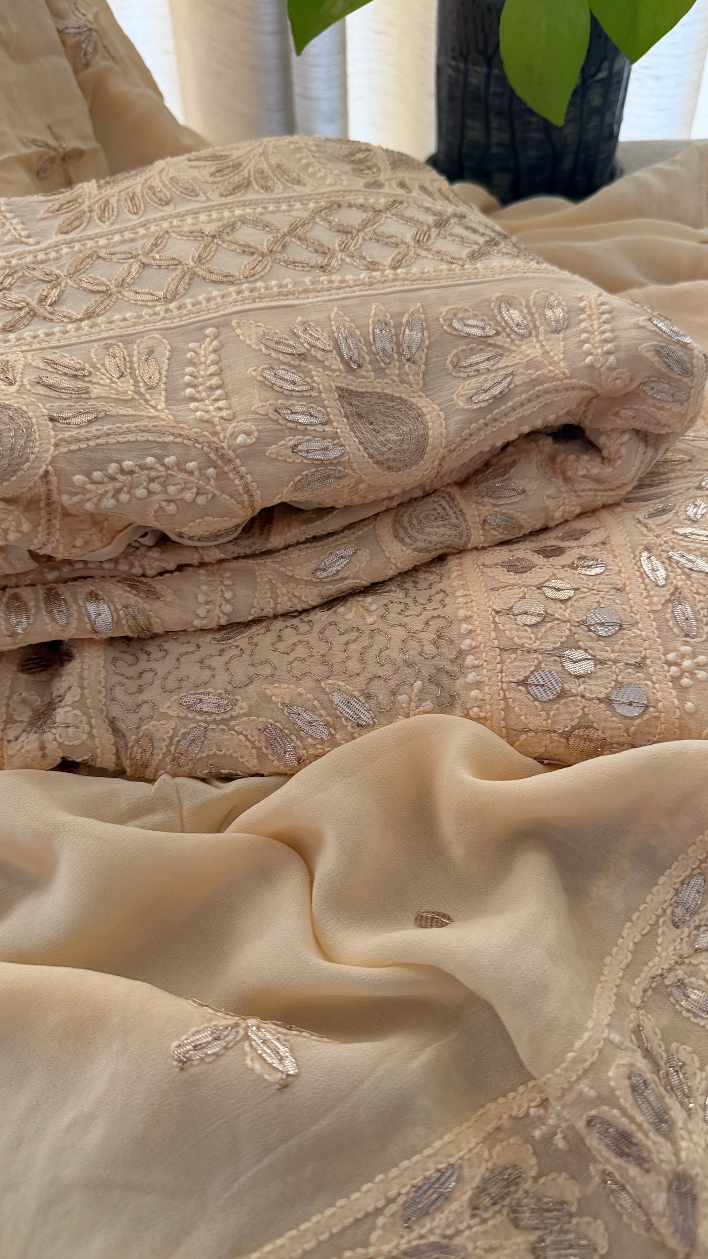 Beige Gota Chikankari Anarkali Suit