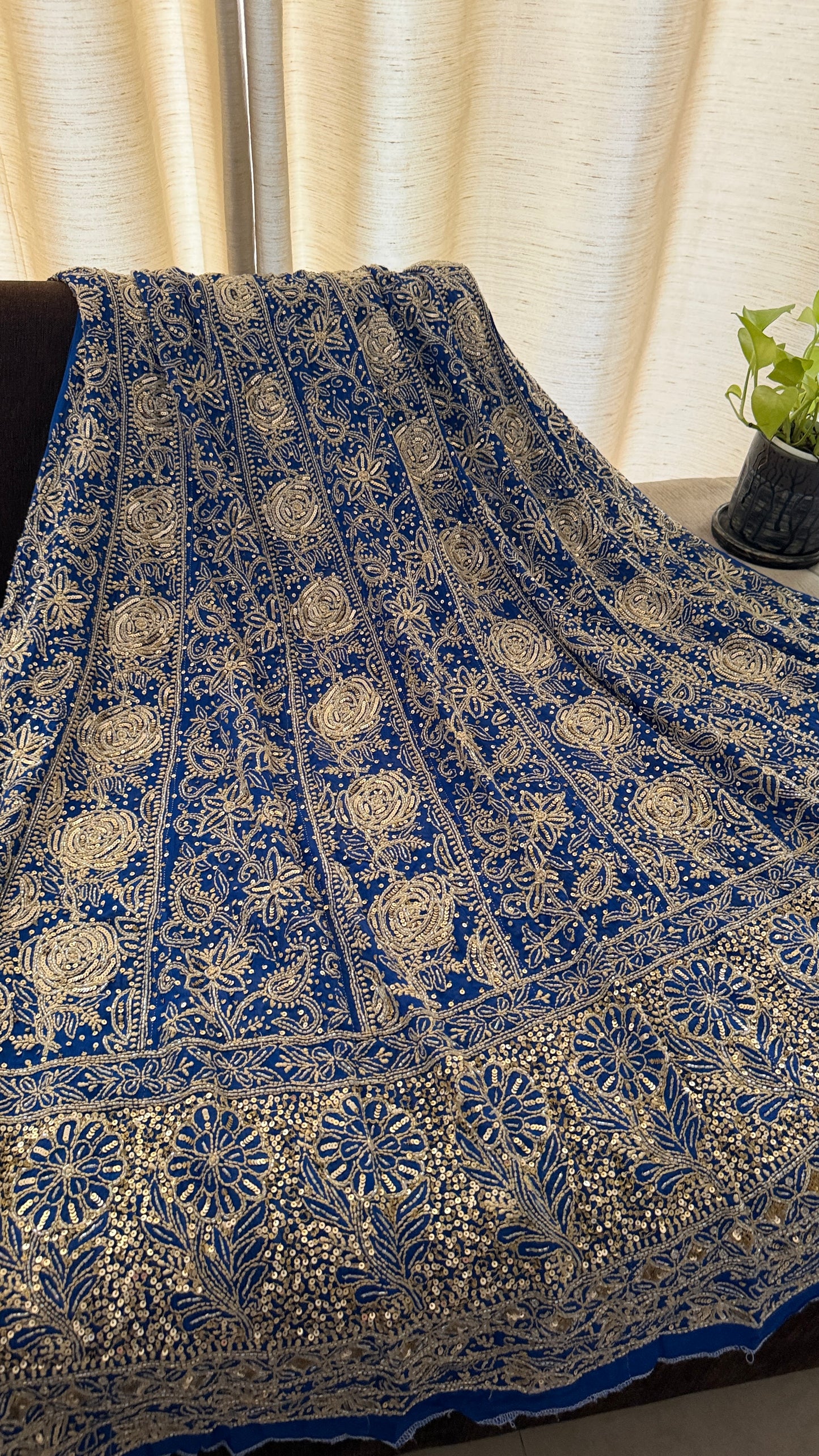 Masterpiece Royal Blue Cut Dana & Sequins Work Chikankari Anarkali Suit