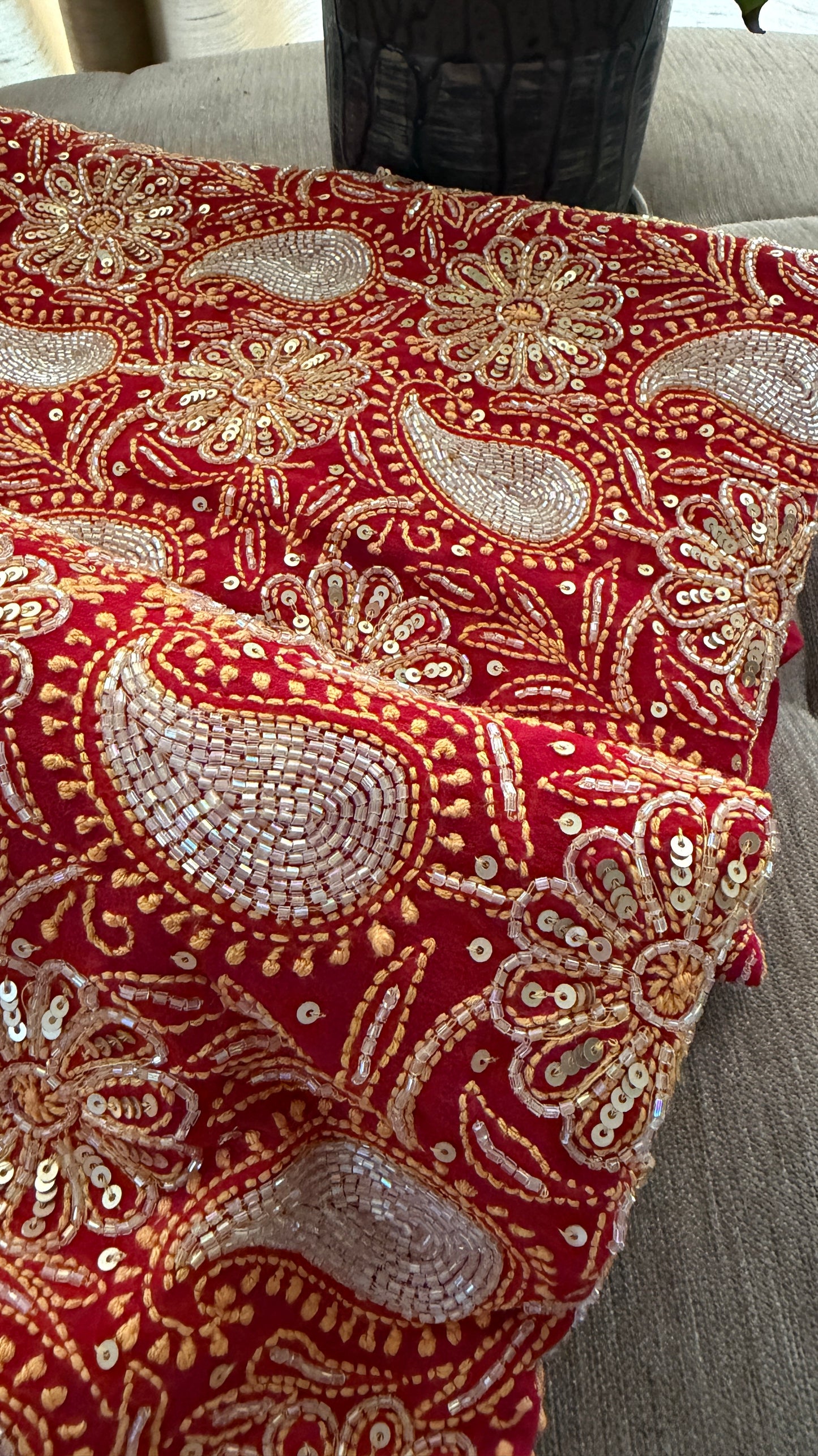 Masterpiece Red Cut Dana Sequin Chikankari Suit (Kurta & Dupatta)