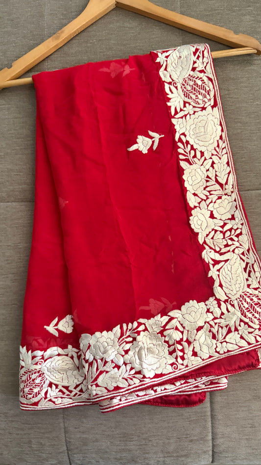 Bridal Red Parsi Gara Dupatta