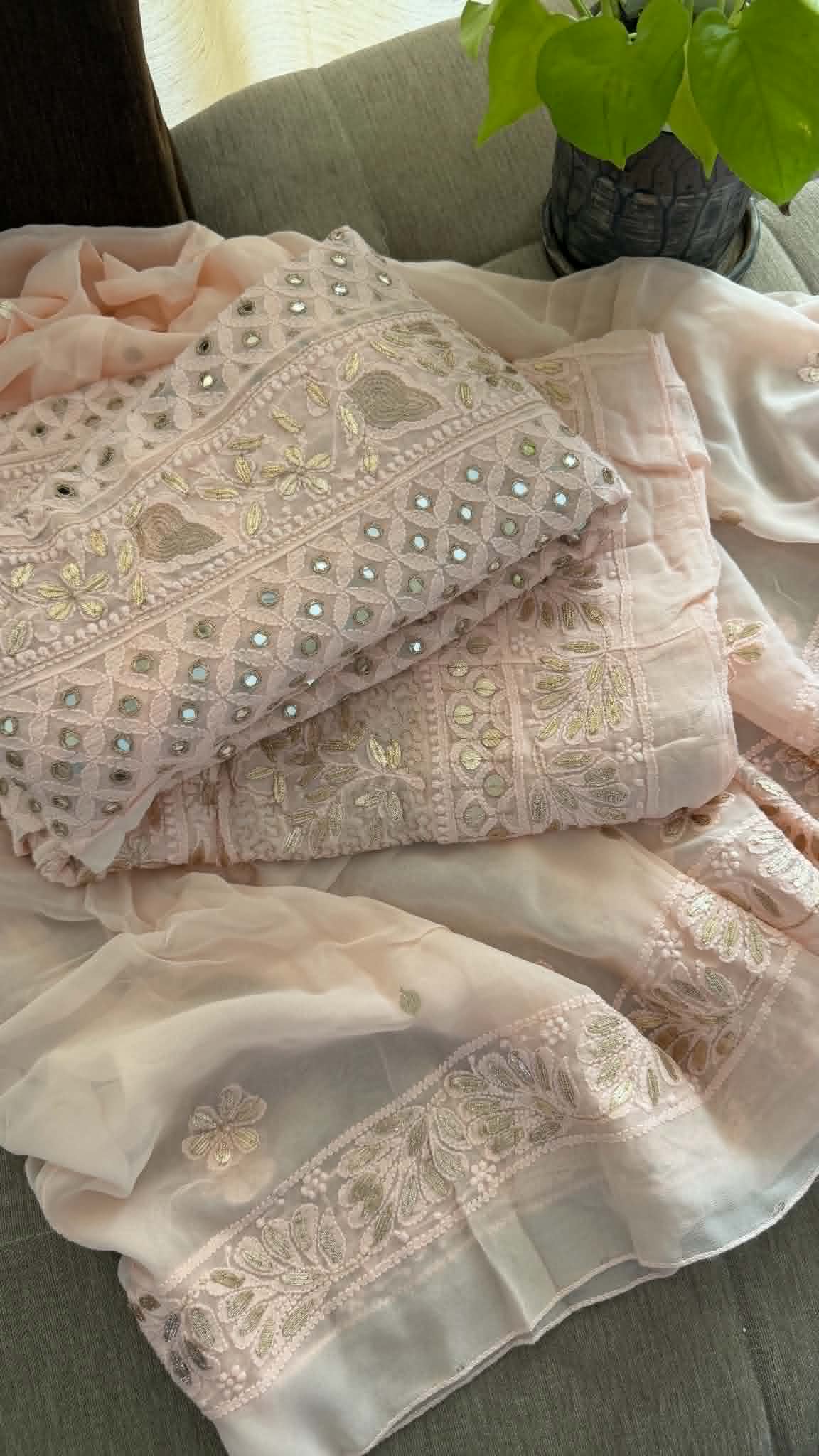 Pastel Pink Mirror Gota Patti Chikankari Anarkali Suit