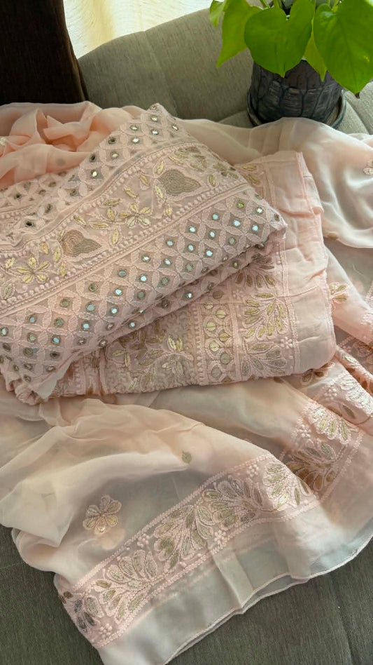 Pastel Pink Mirror Gota Patti Chikankari Anarkali Suit