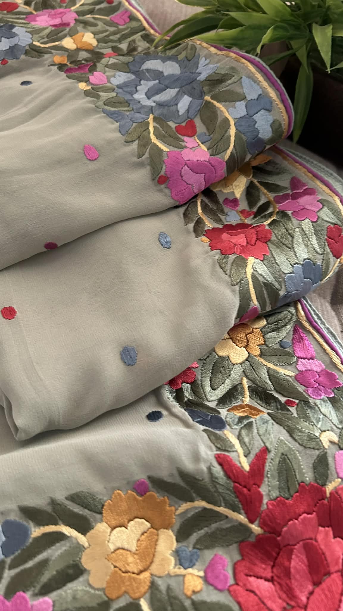 Designer Sage Green Parsi Gara Dupatta