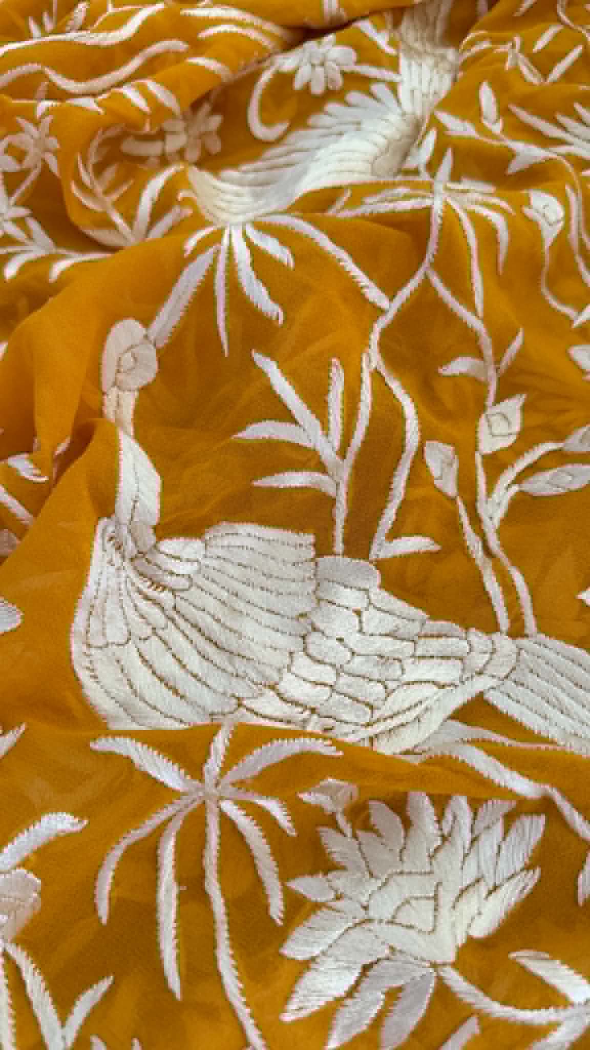 Elegant Mustard Yellow Parsi Gara Dupatta