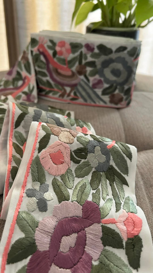 Ivory Parsi Gara Embroidered Dupatta with Bird Motifs