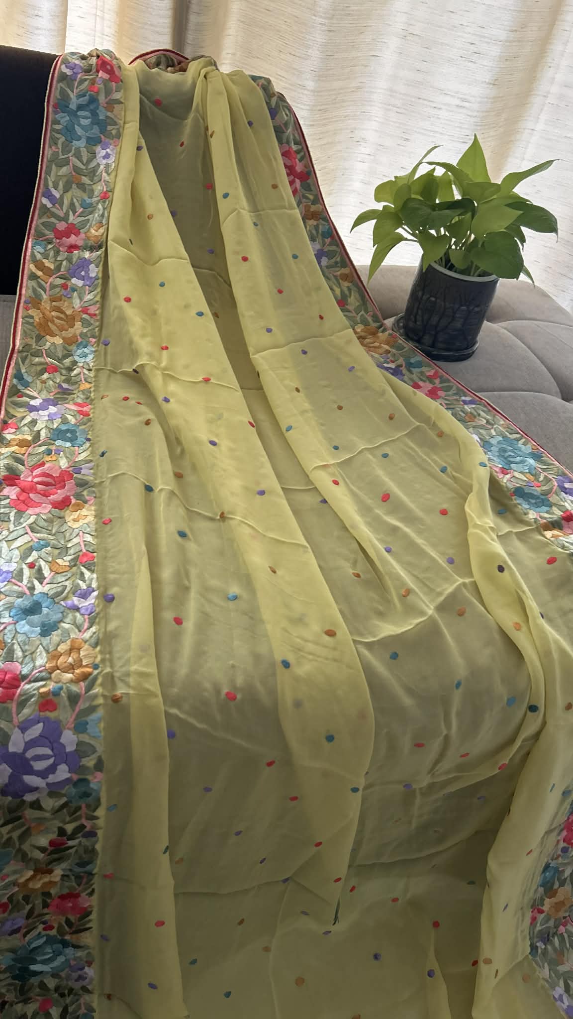 Artisanal Lemon Yellow Parsi Gara Dupatta