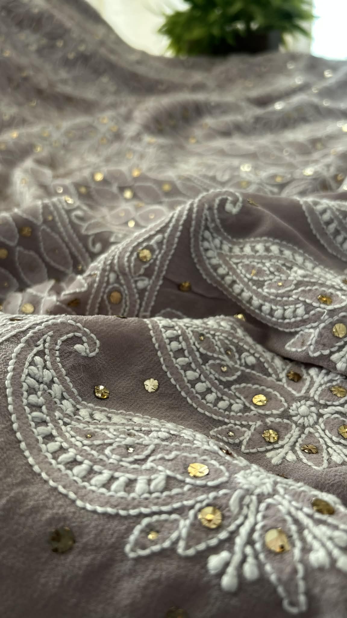 Grey Mukaish Lucknowi Chikankari Suit