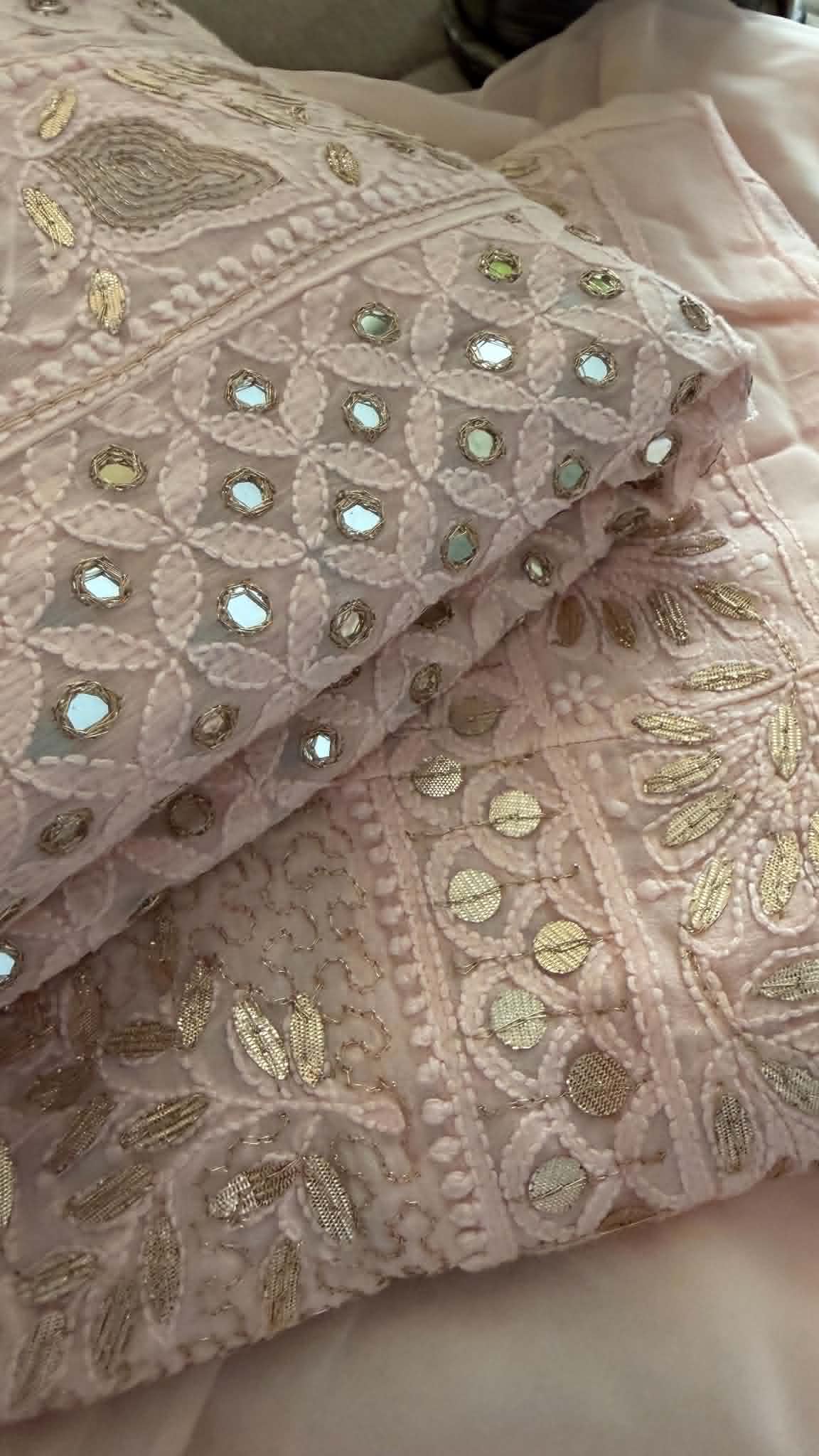 Pastel Pink Mirror Gota Patti Chikankari Anarkali Suit