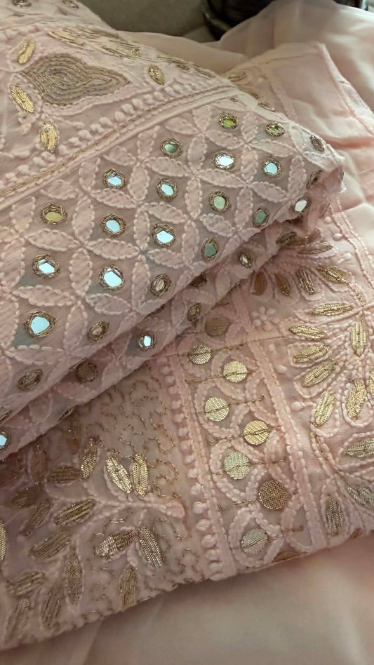 Pastel Pink Mirror Gota Patti Chikankari Anarkali Suit