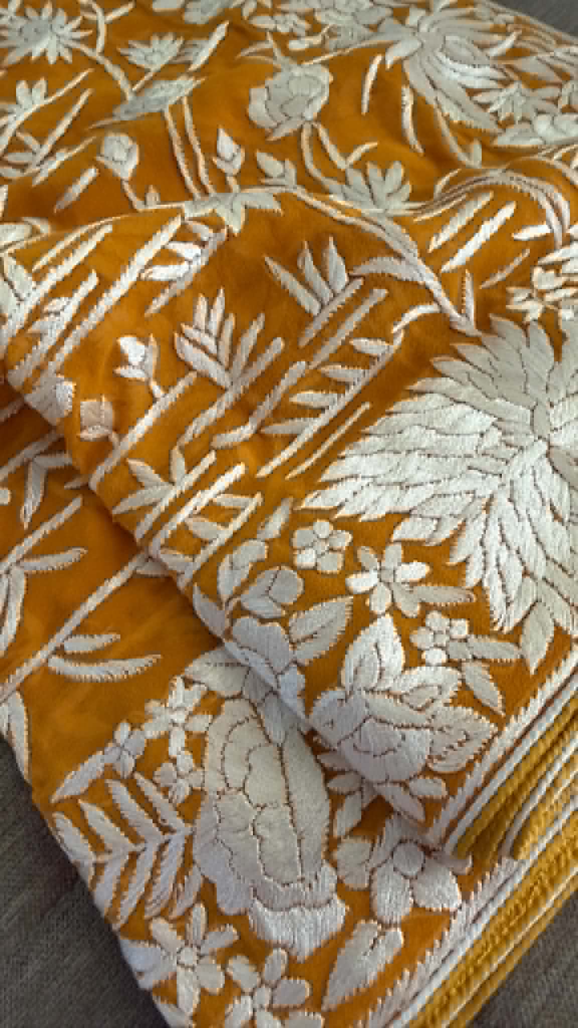 Elegant Mustard Yellow Parsi Gara Dupatta