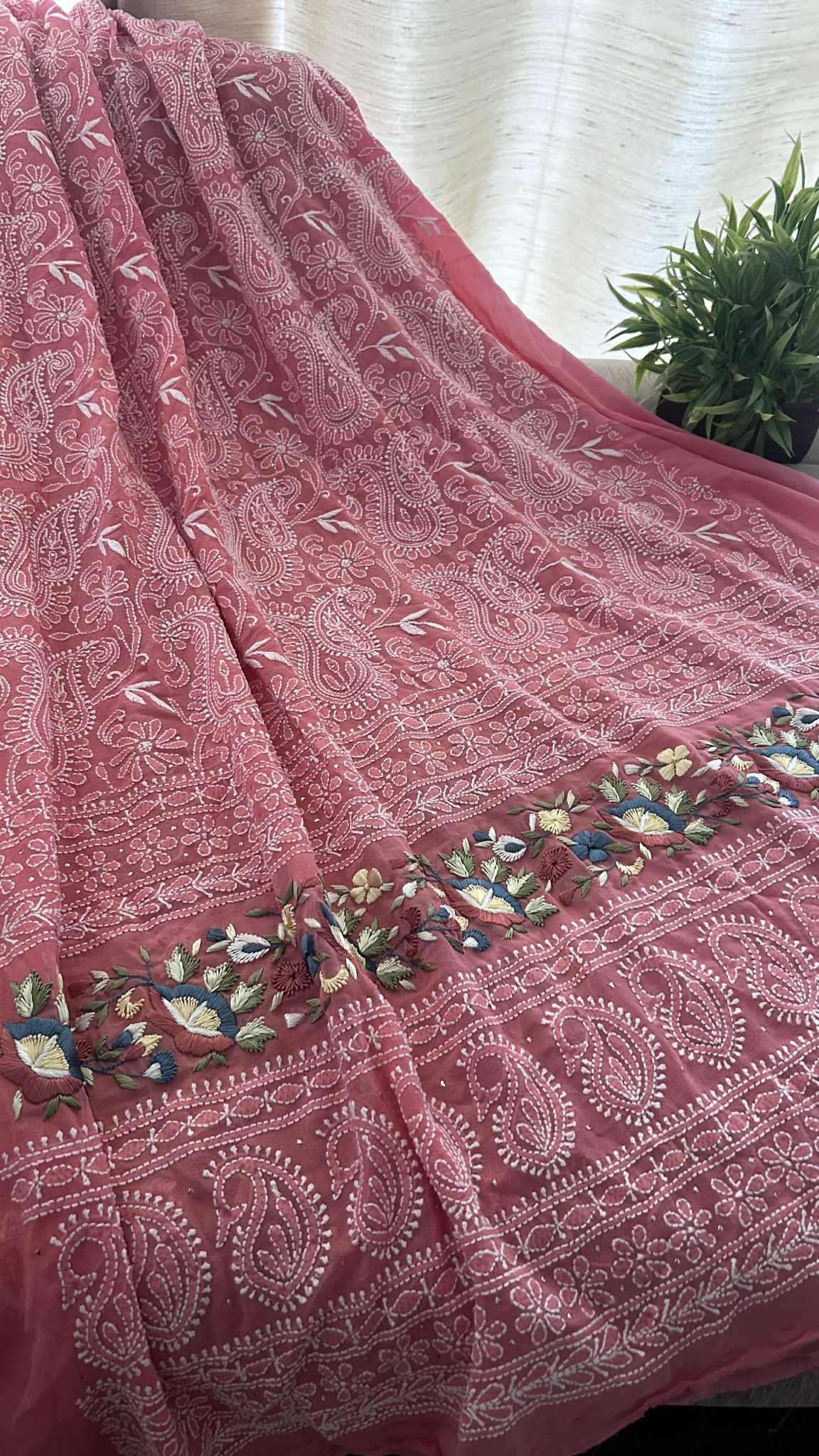 Dark Peach Chikankari Parsi Gara Daman Suit