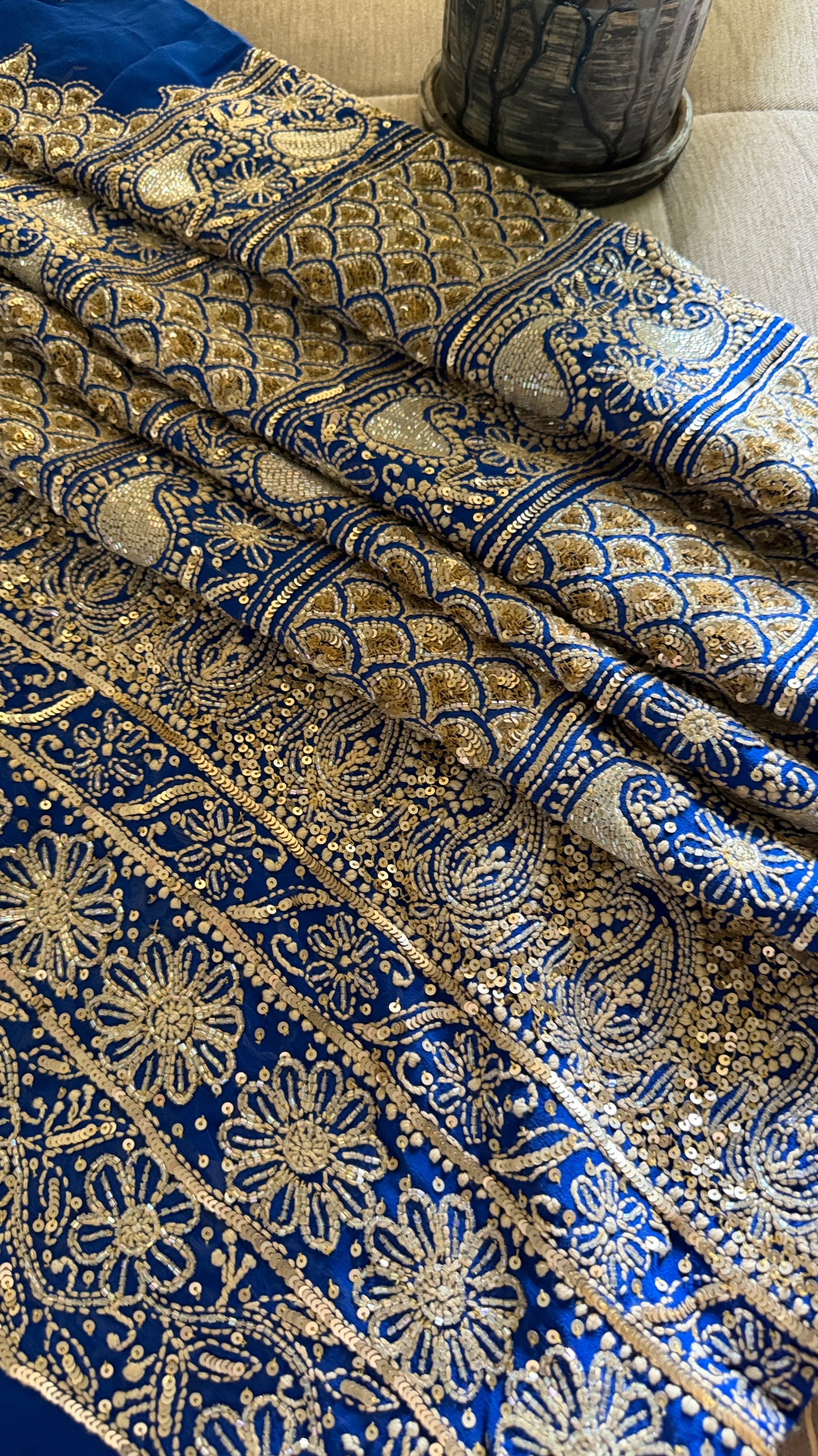 Masterpiece Royal Blue Gold Cut Dana Chikankari Suit (Kurta & Dupatta)
