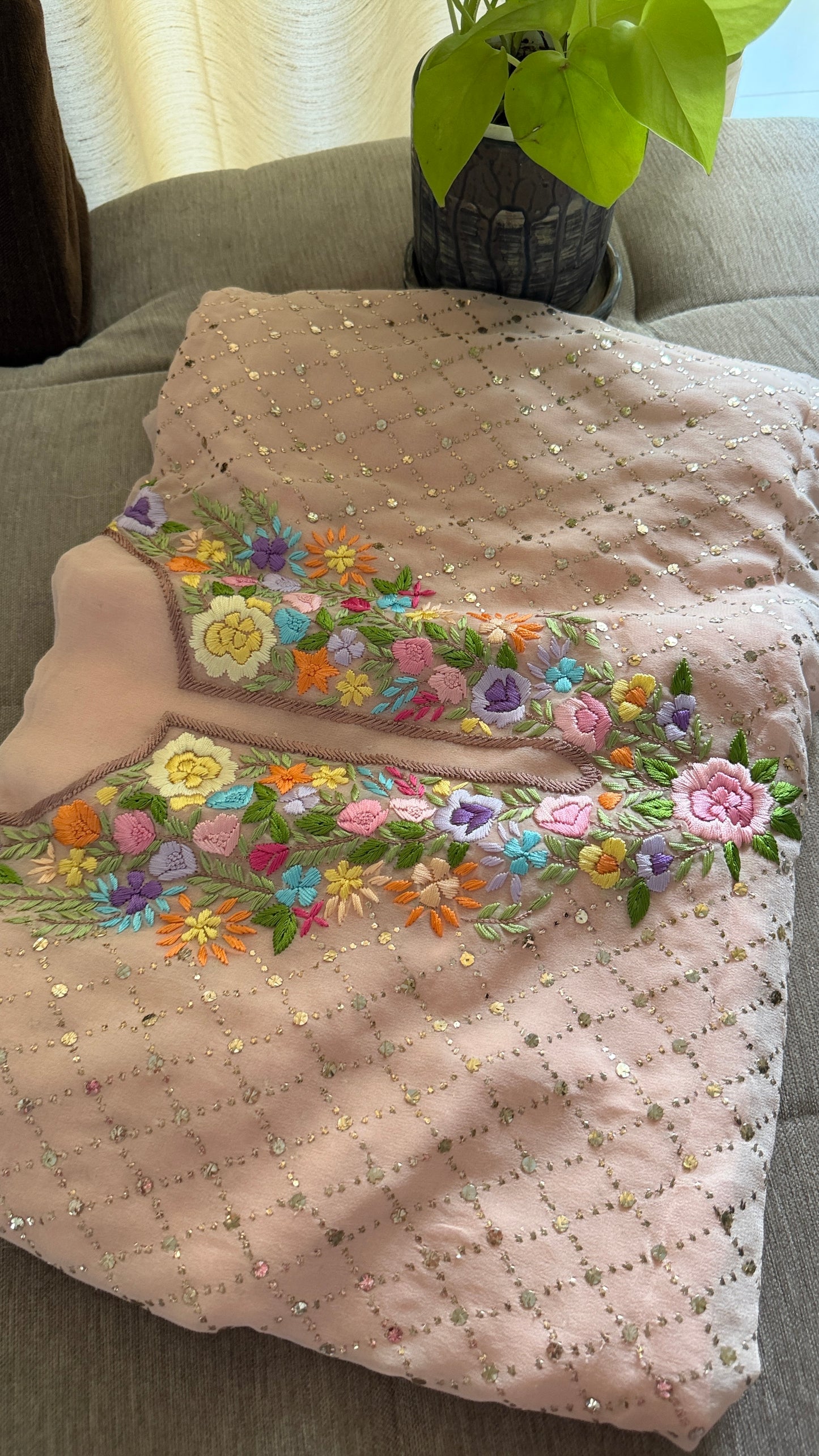 Pink Multicolour Neckline Kamdani Suit