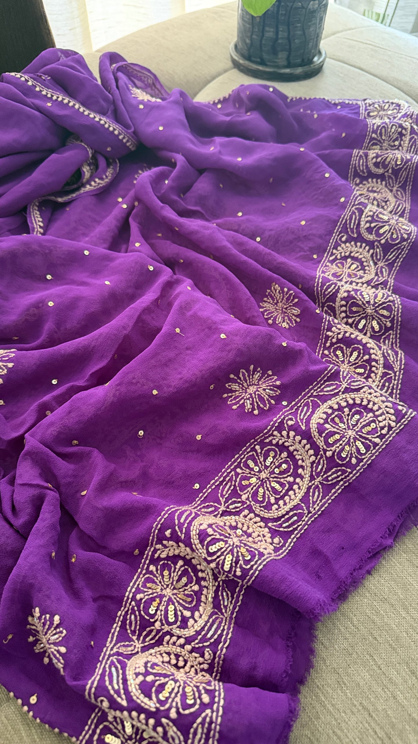 Party Wear Purple Embellished Chikankari Suit for Women