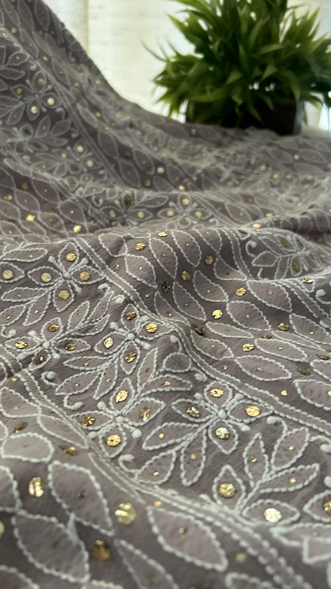 Grey Mukaish Lucknowi Chikankari Suit