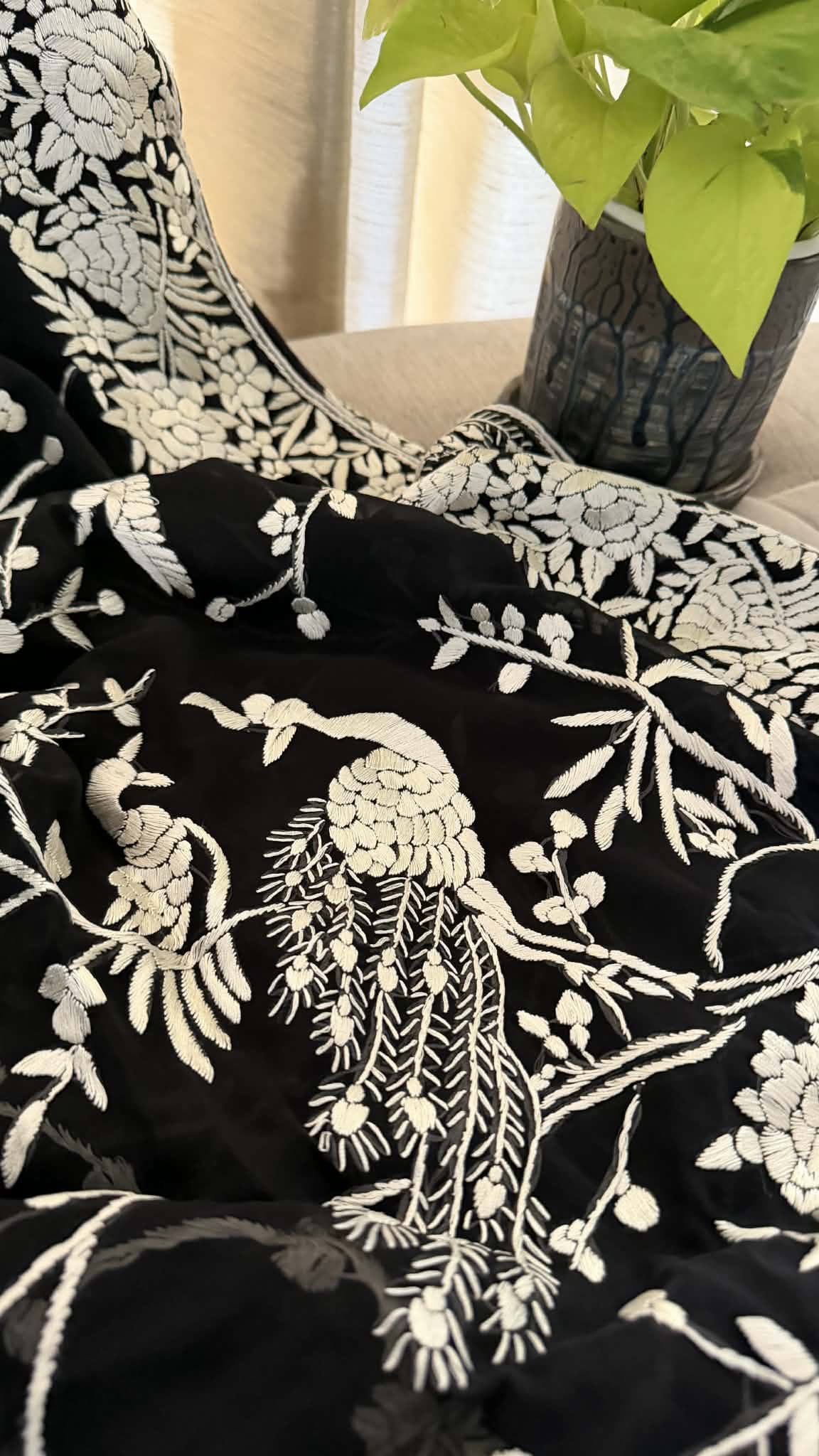 Artisanal Black & Ivory Parsi Gara Saree