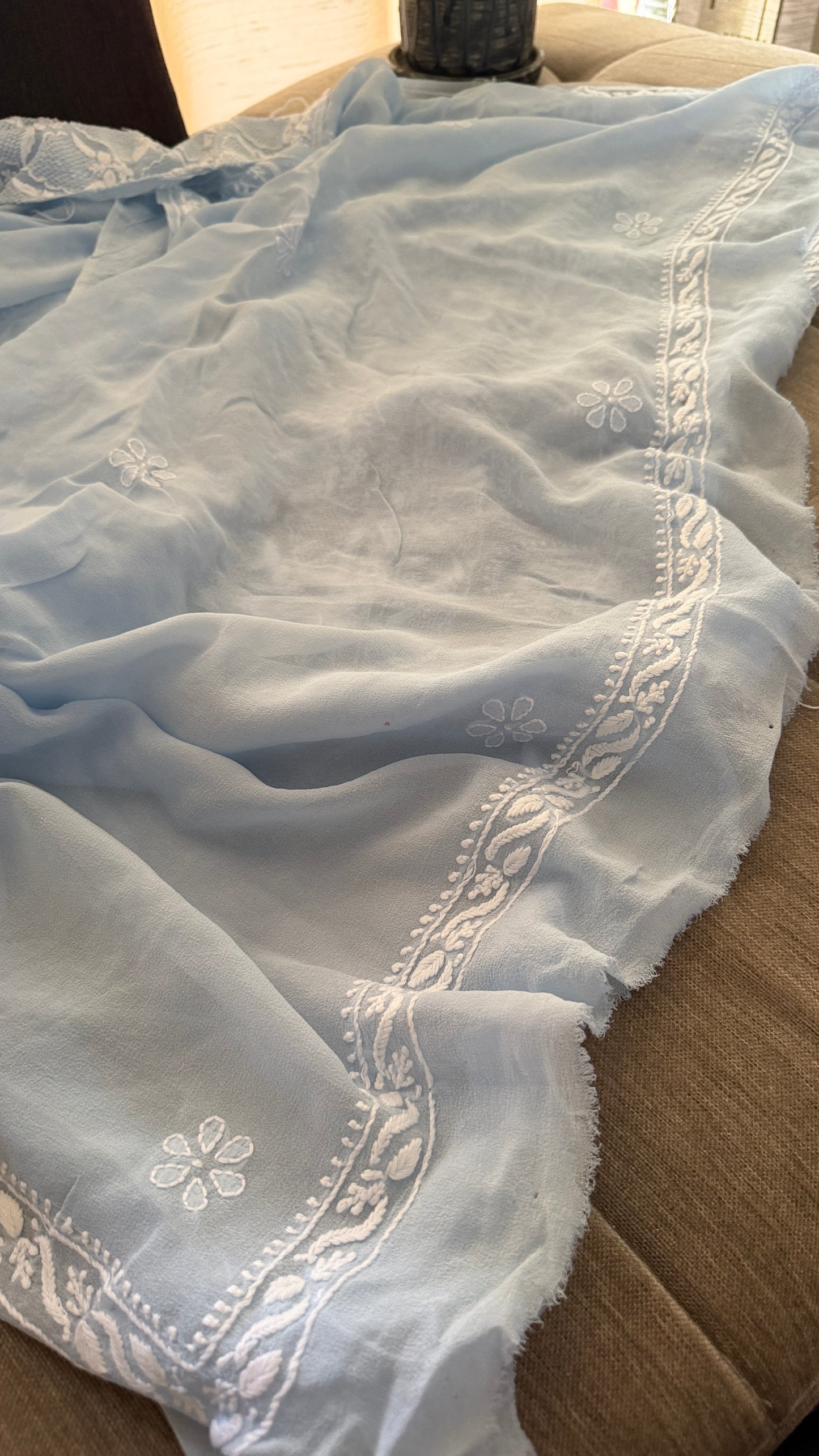 Exclusive Powder Blue Hand Jaali Chikankari Suit