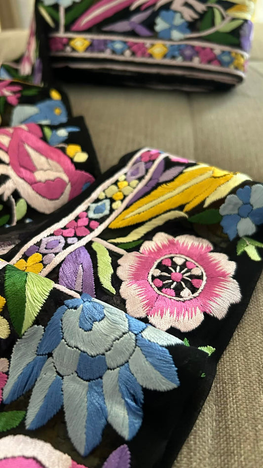 Black Multicolour Parsi Gara Border