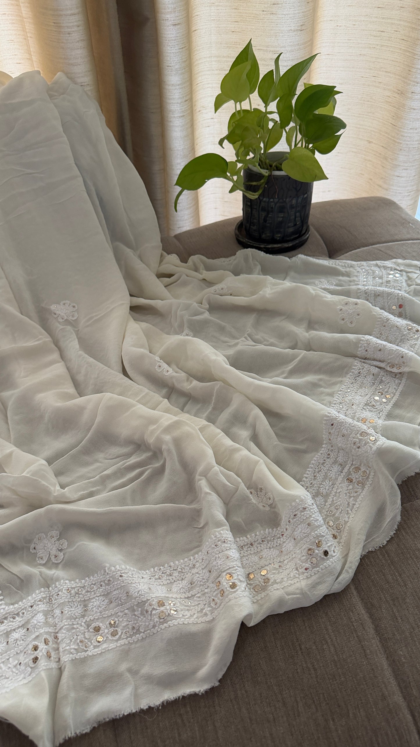 Ivory Kamdani Lucknowi Chikankari Anarkali Suit