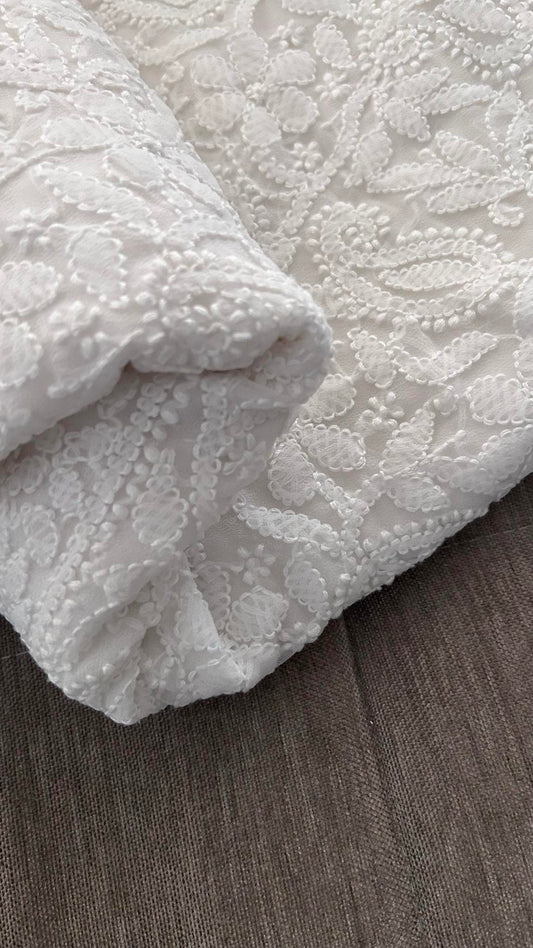 White Chikankari Georgette Three Piece Suit