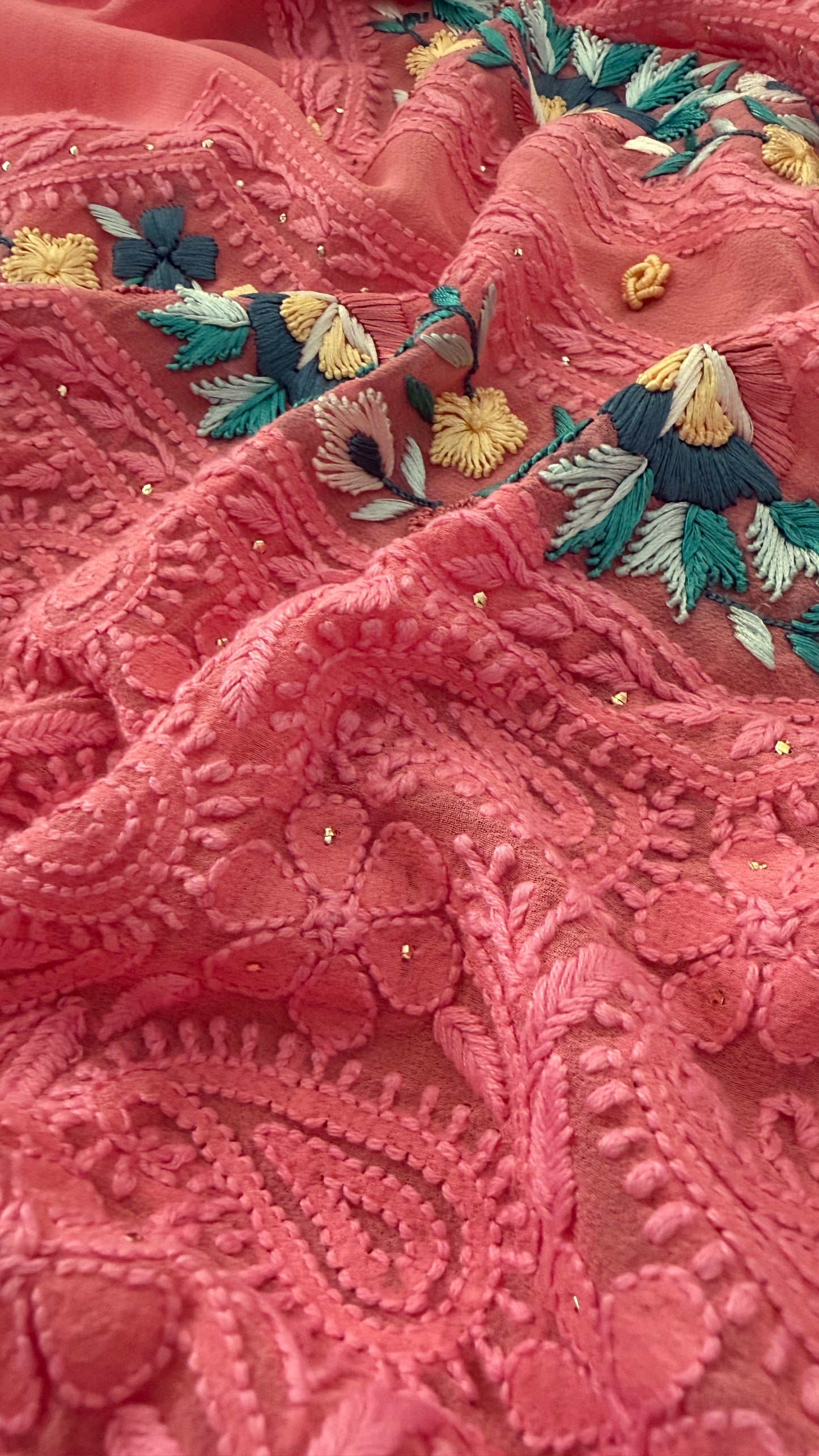 Chikankari Parsi Gara Neckline Kurta Dupatta Set