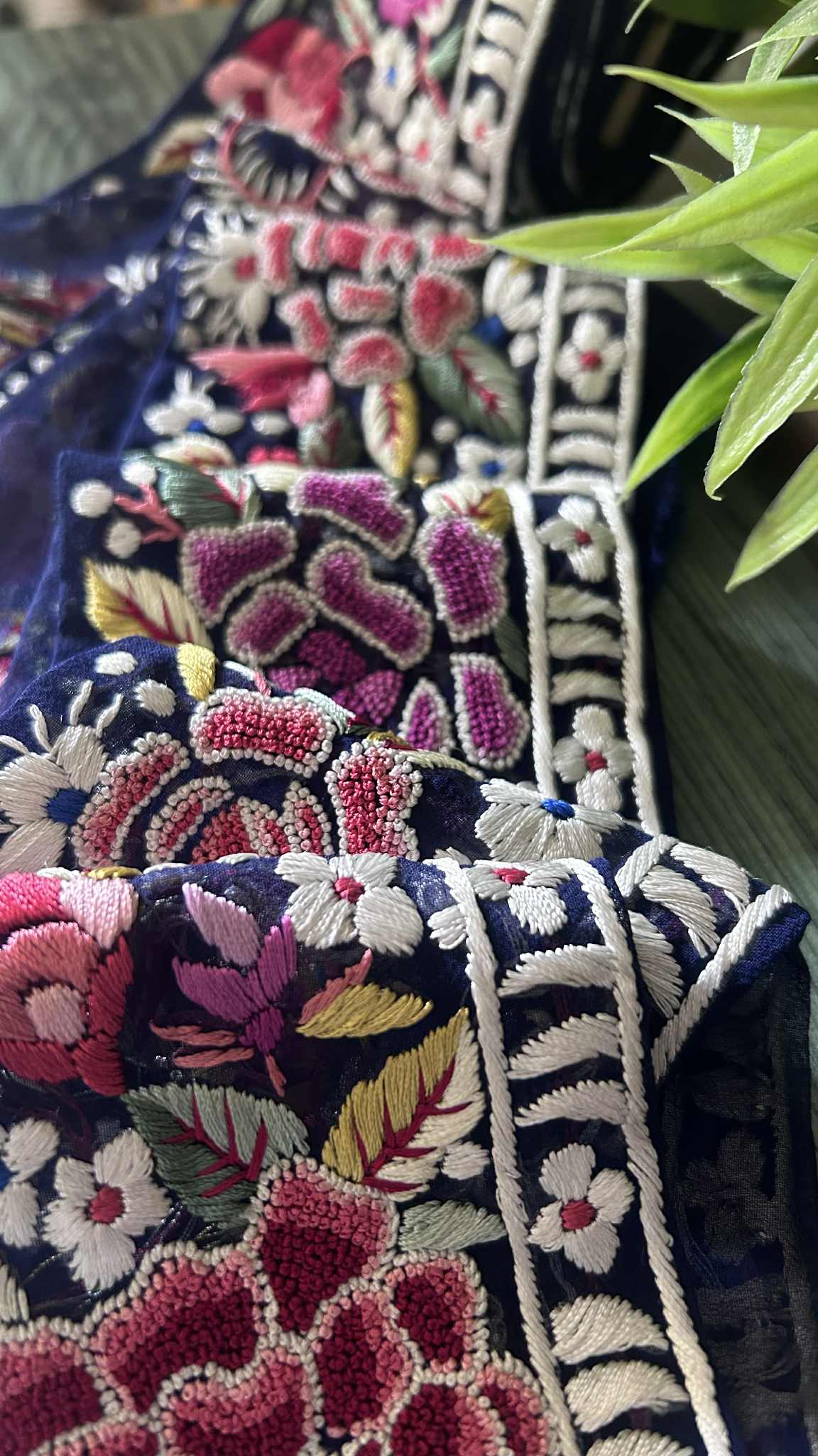 Navy Exclusive Parsi Gara Hand Embroidered Border