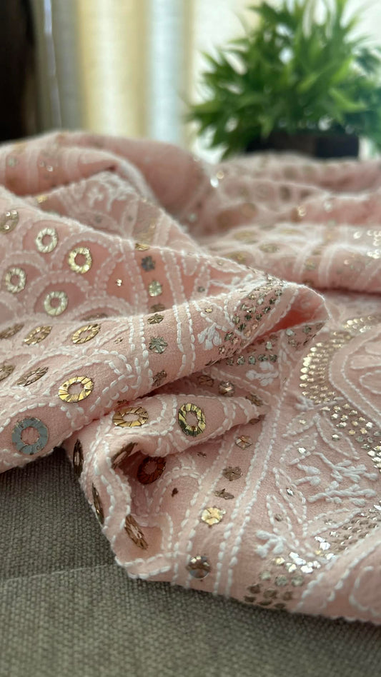 Pastel Pink Ring Mukaish Chikankari Suit (Kurta & Dupatta)