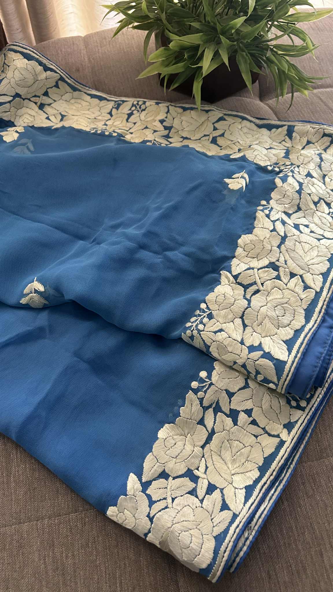 Pre Order Blue & Ivory Parsi Gara Dupatta