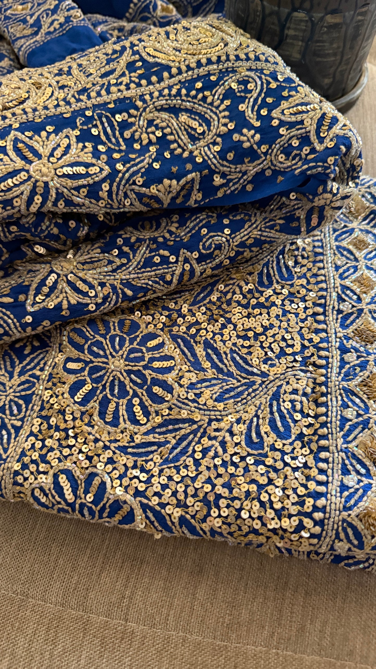 Masterpiece Royal Blue Cut Dana & Sequins Work Chikankari Anarkali Suit