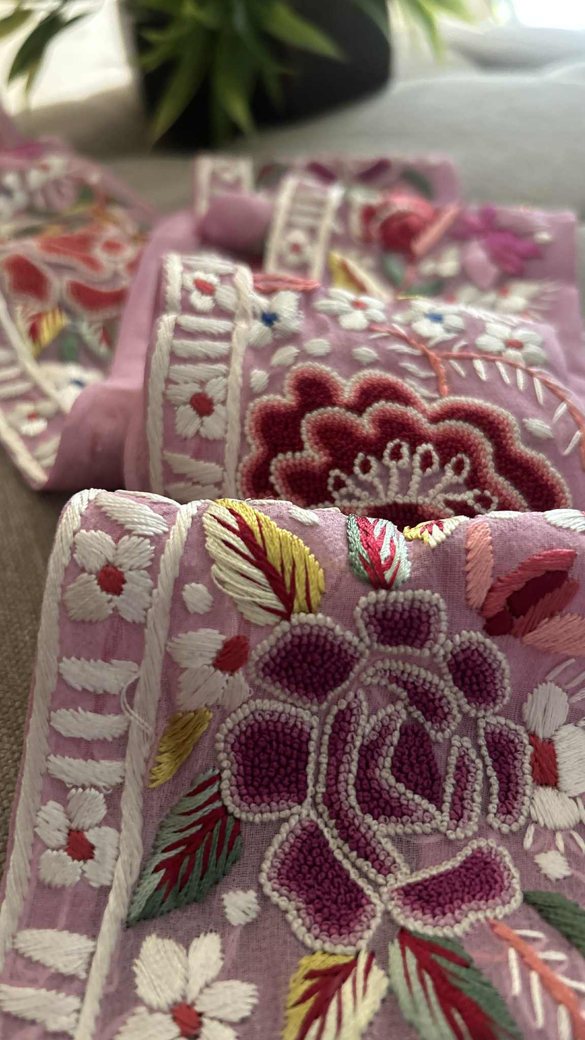 Exclusive Parsi Gara Hand Embroidered Border (Purple)