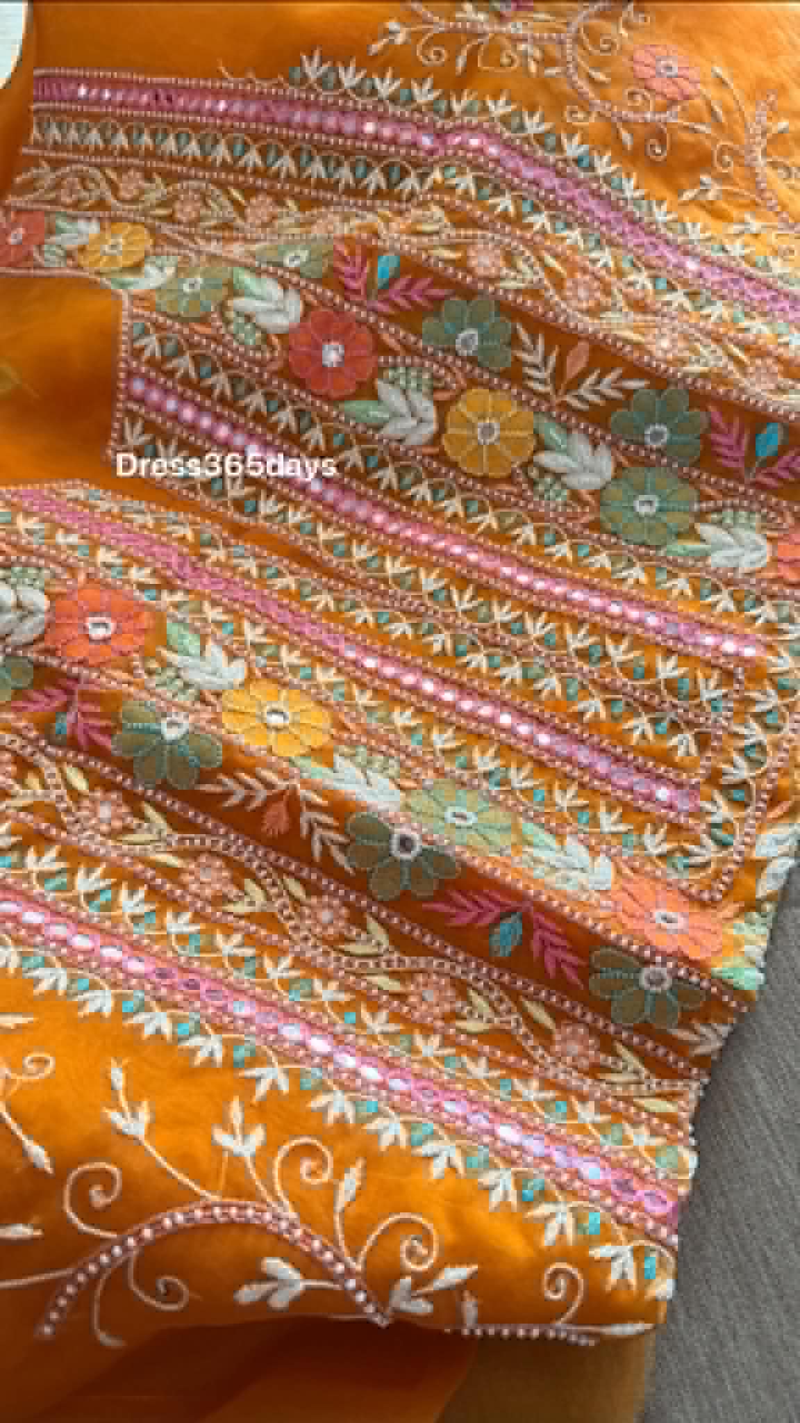 Luxury Pearl Handcrafted Organza Chikankari Suit- Rust