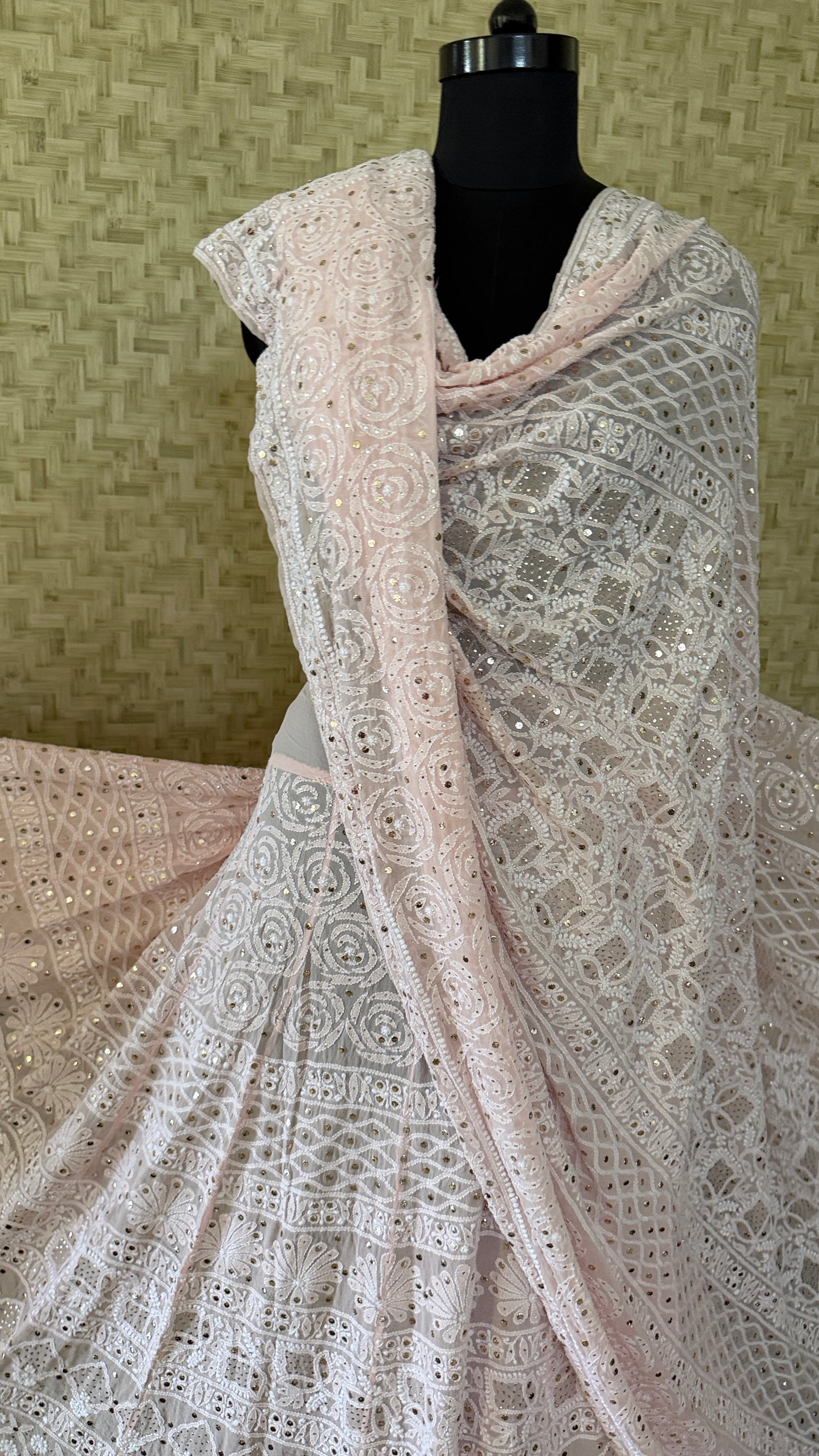 Powder Pink Mukaish Chikankari Lehenga Set
