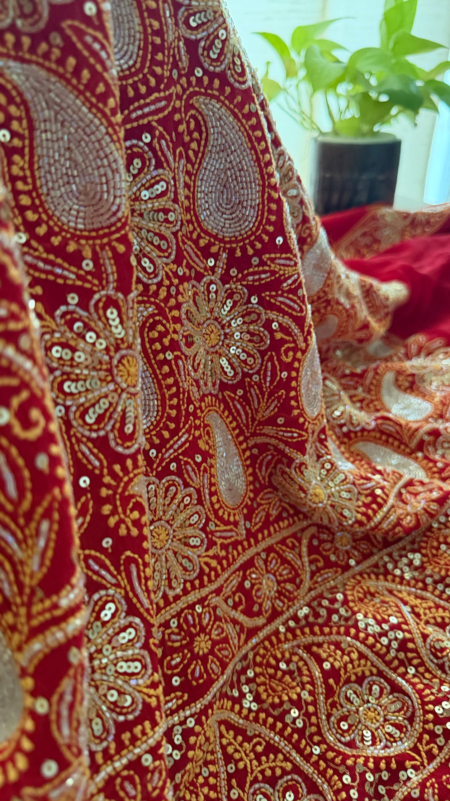 Masterpiece Red Cut Dana Sequin Chikankari Suit (Kurta & Dupatta)