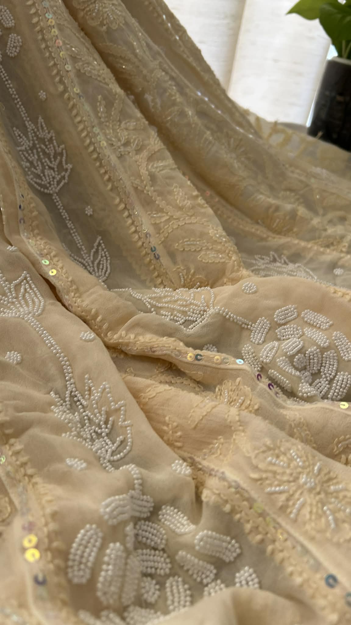 Beige Pearl Chikankari Anarkali Suit