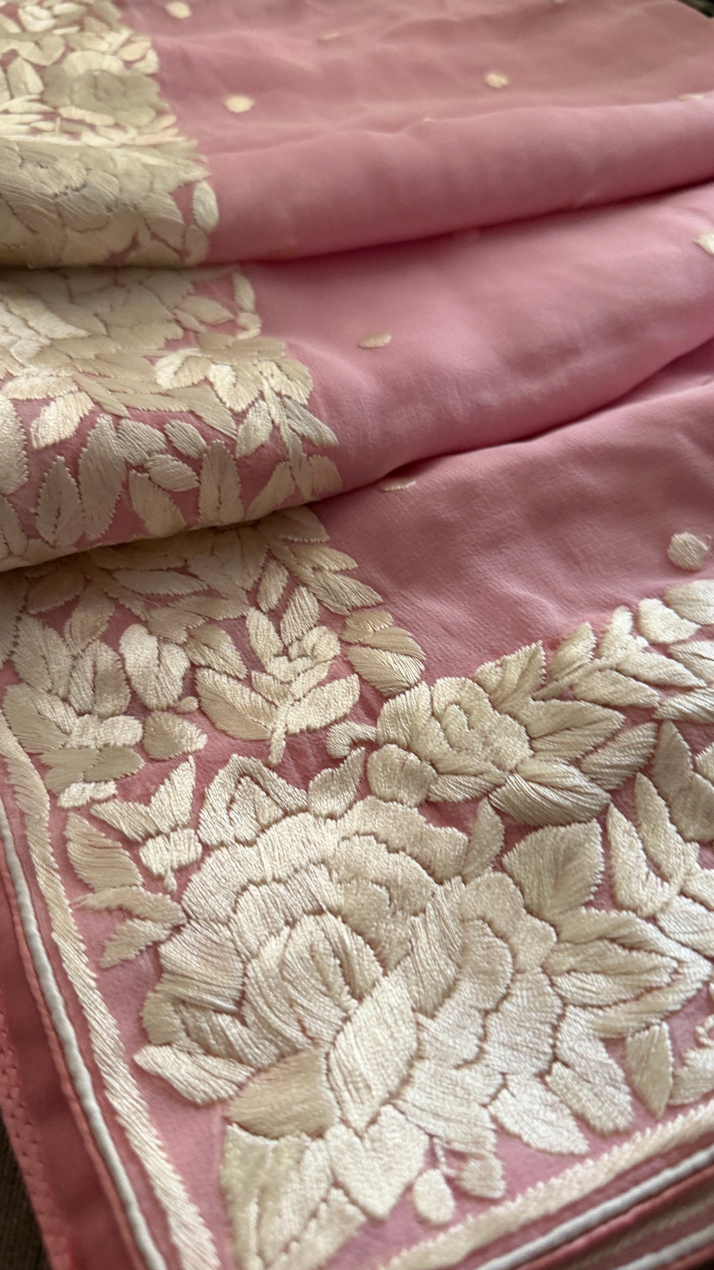 Heirloom Pink Pure Georgette Parsi Gara Dupatta