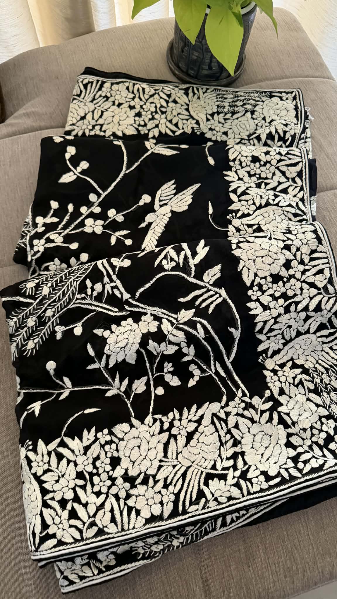 Artisanal Black & Ivory Parsi Gara Saree