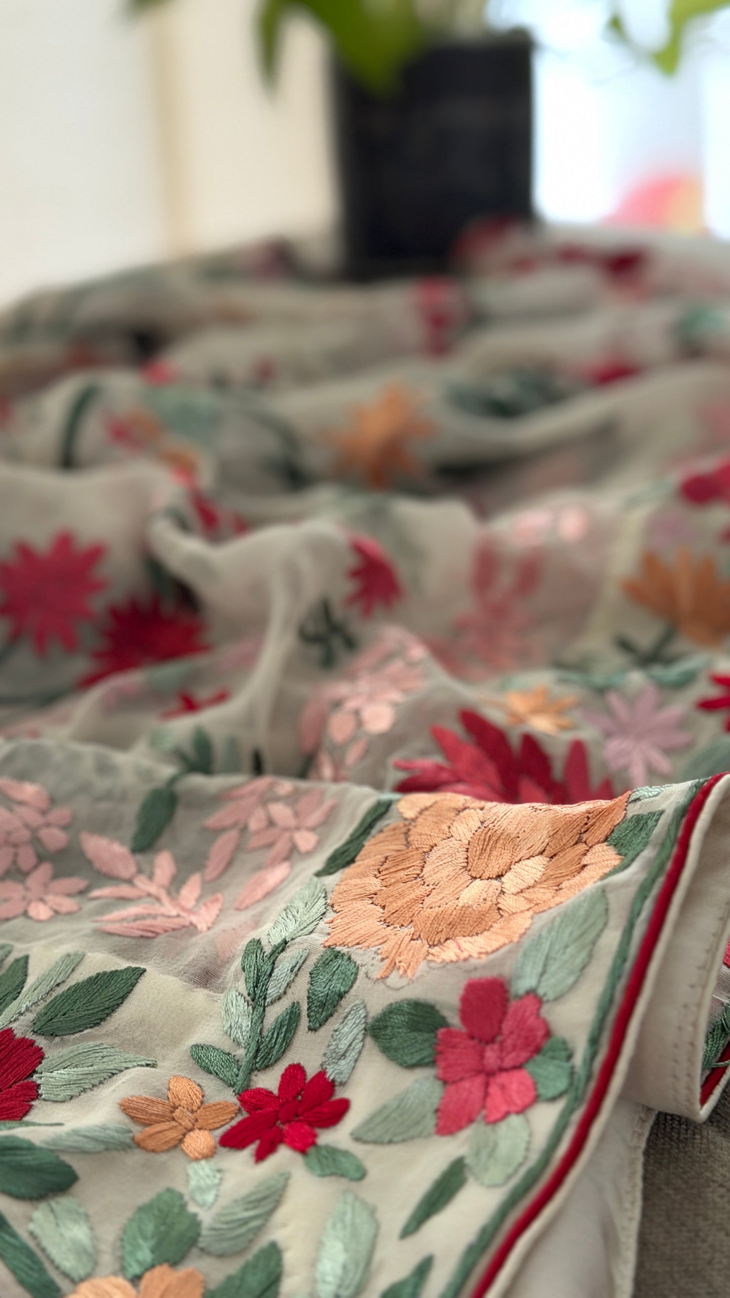 Heirloom Ivory Floral Parsi Gara Dupatta