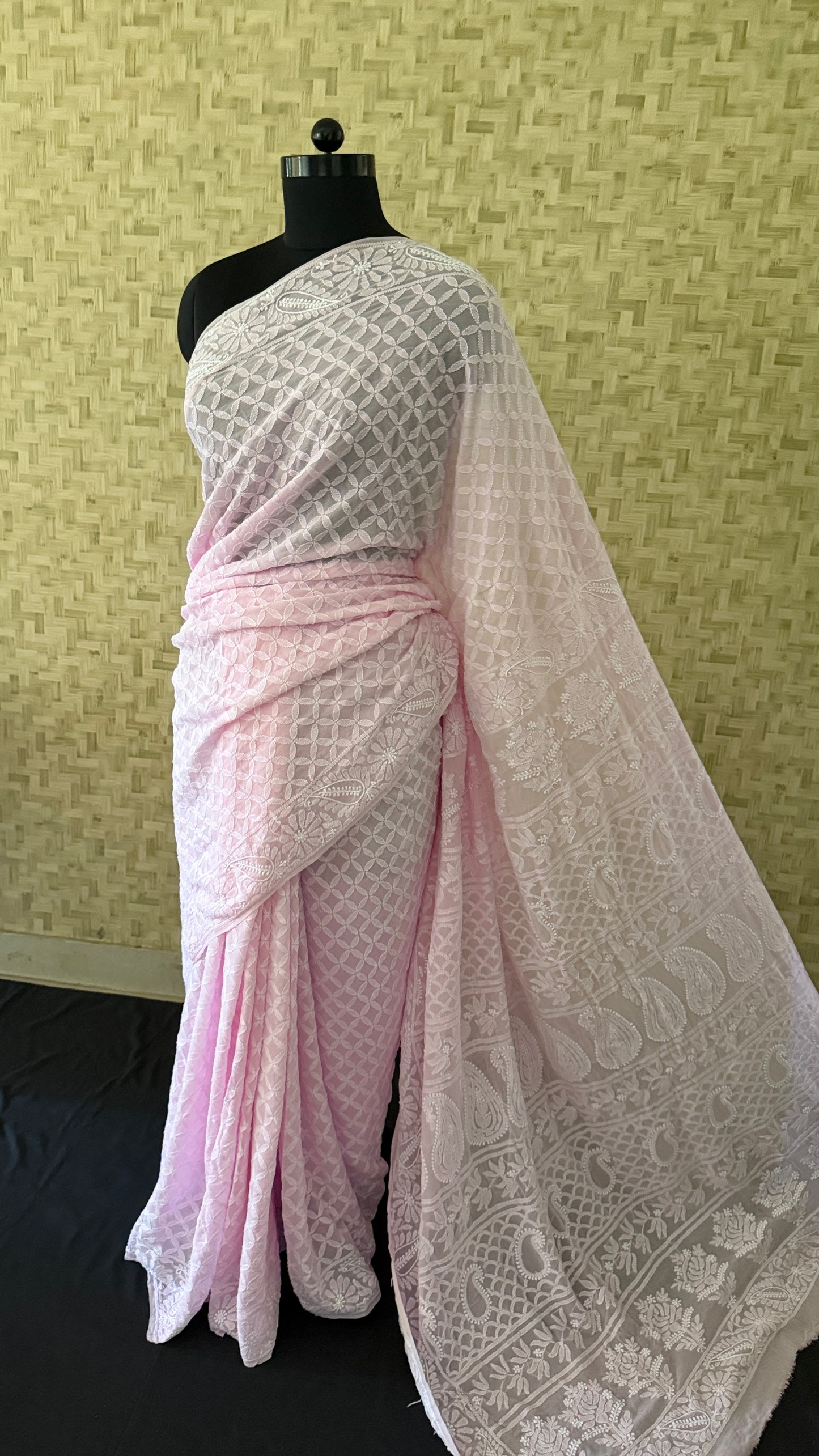 Pink Lucknowi Chikankari Saree