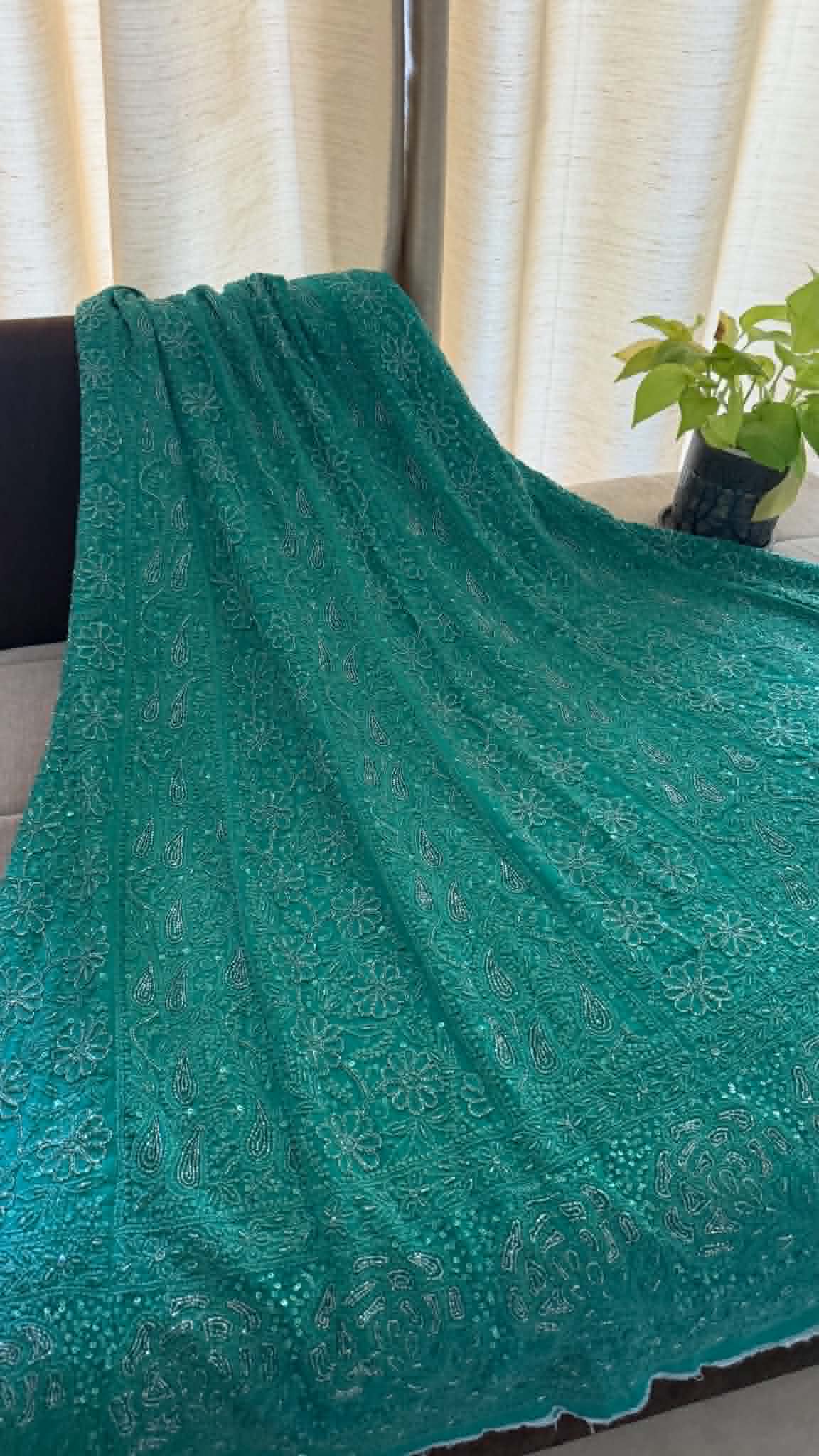 Designer Emerald Greeen Cut Dana Work Chikankari Anarkali & Dupatta Set