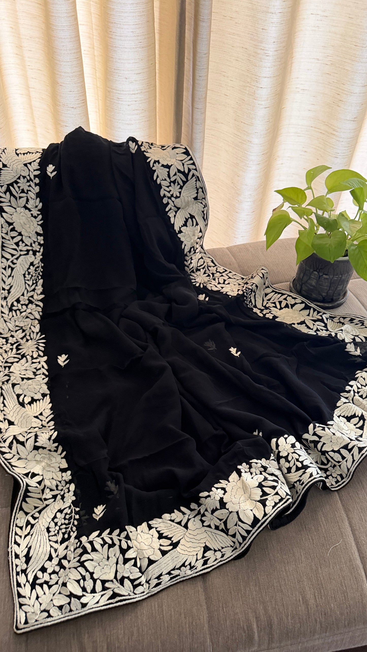 Heirloom Black Parsi Gara Dupatta