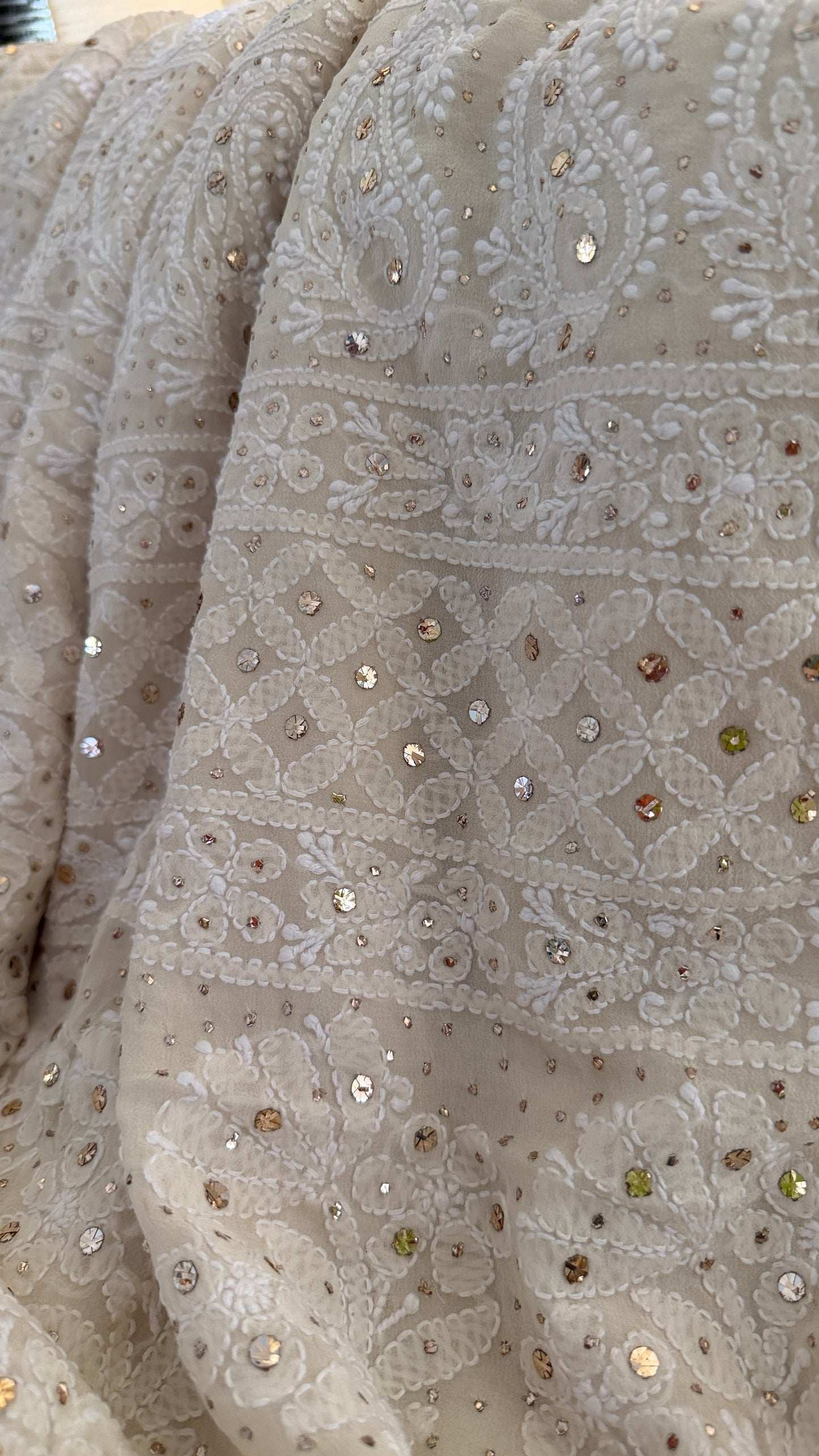 Pure Georgette Mukaish Chikankari Saree
