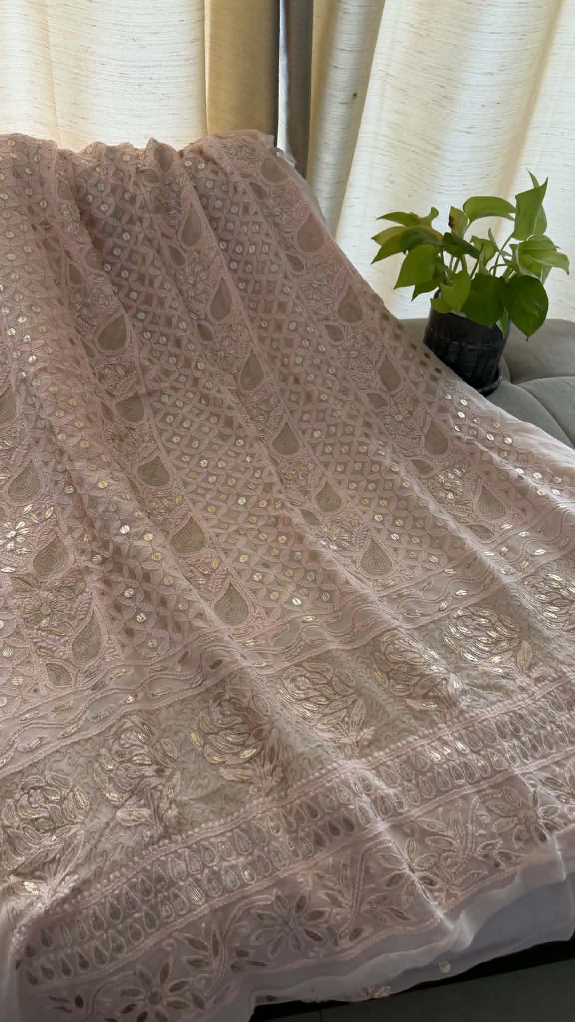 Pastel Pink Gota Patti Unstitched Chikankari Suit (Kurta & Dupatta)