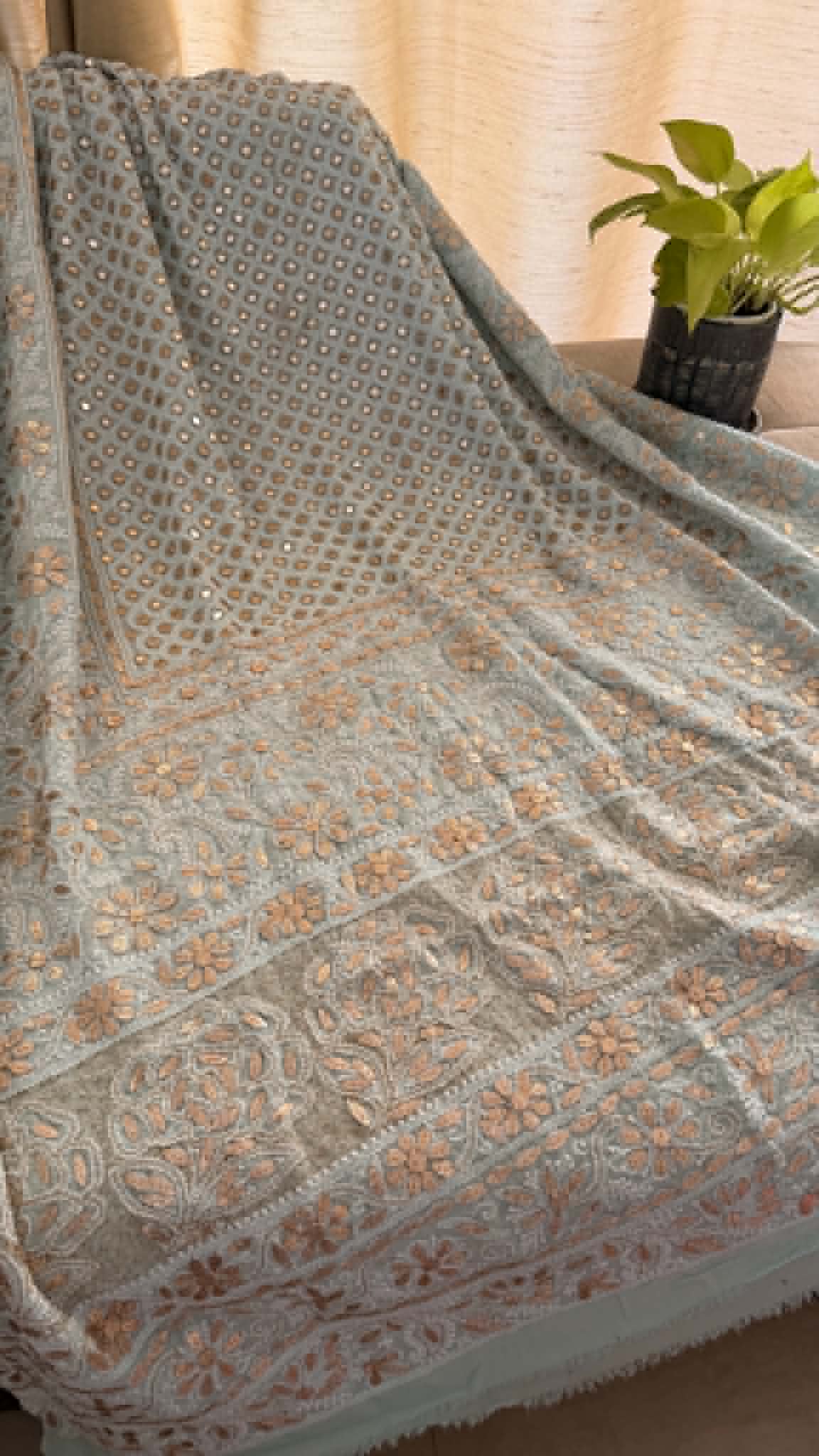 Powder Blue Pink Mirror & Gota Patti Chikankari Dupatta