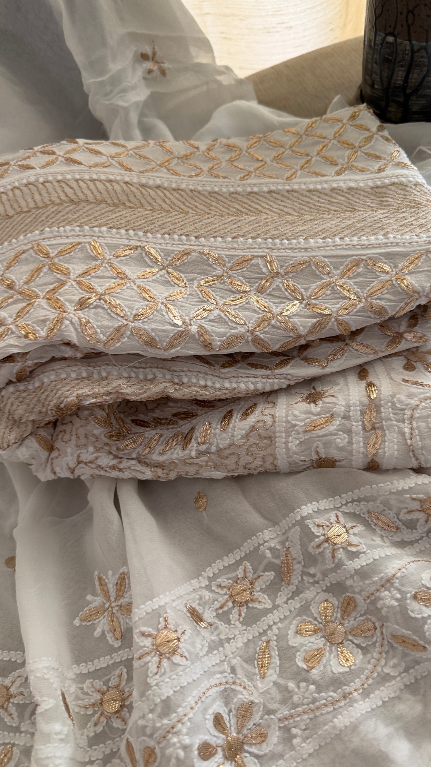 White Gota Patti Chikankari Anarkali Suit