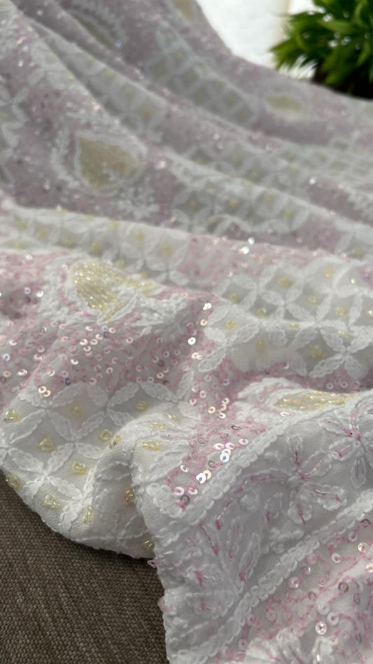 Designer Cut Dana Chikankari Kurta Dupatta Set