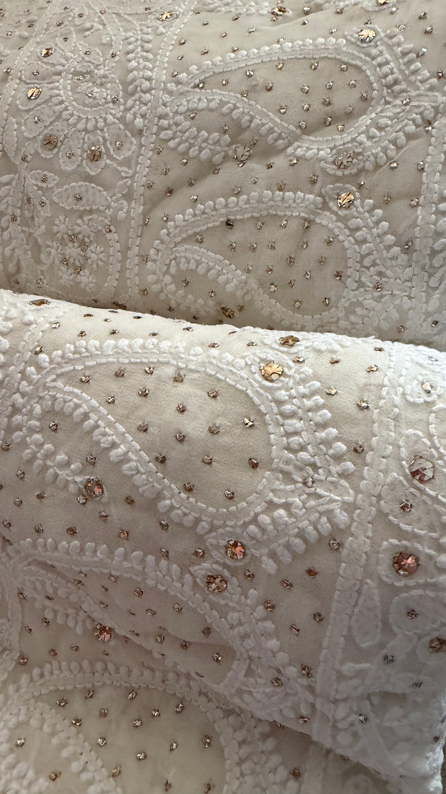 Ivory Pure Georgette Mukaish Chikankari Saree